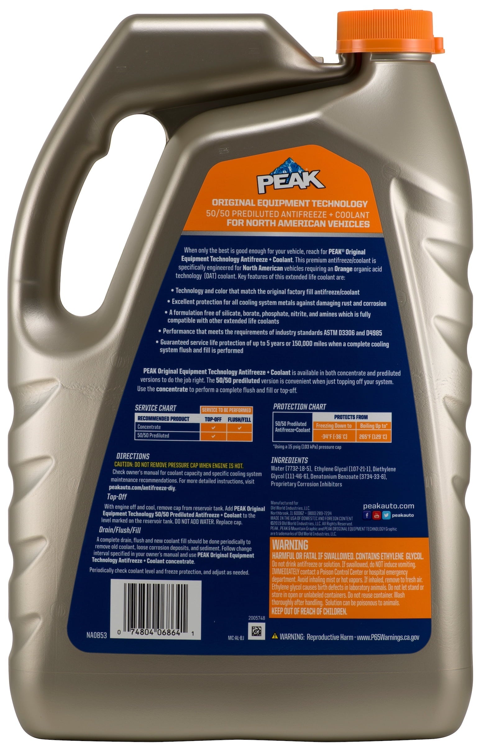 PEAK Original Equipment Technology Antifreeze for North American Vehicles - Orange