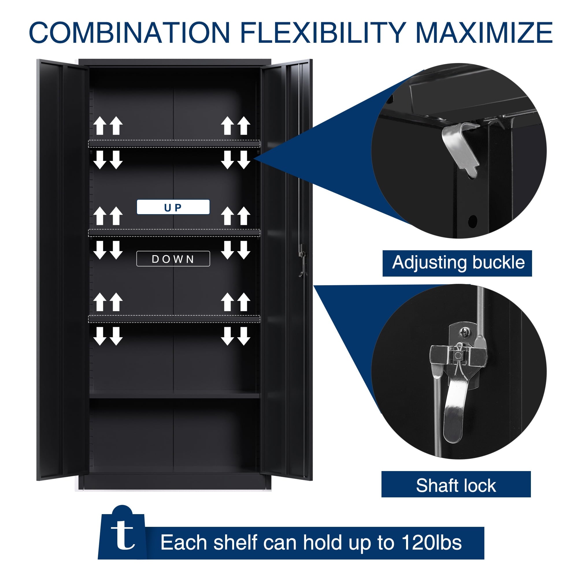 GangMei 71 In Metal Storage Garage Cabinets with Locking Doors and Adjustable Shelves, Steel Storage Cabinet for Garage, Office, Classroom, Assemble Required(Black)