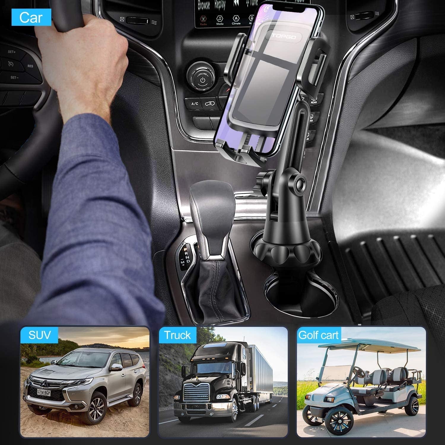 Car Cup Holder Phone Mount Cell Phone Holder Universal Adjustable Cup Holder Cradle Car Mount with Flexible Long Neck for iPhone 12 Pro/XR/XS Max/X/8/7 Plus/Samsung S10+/Note 9/S8 Plus/S7 Edg