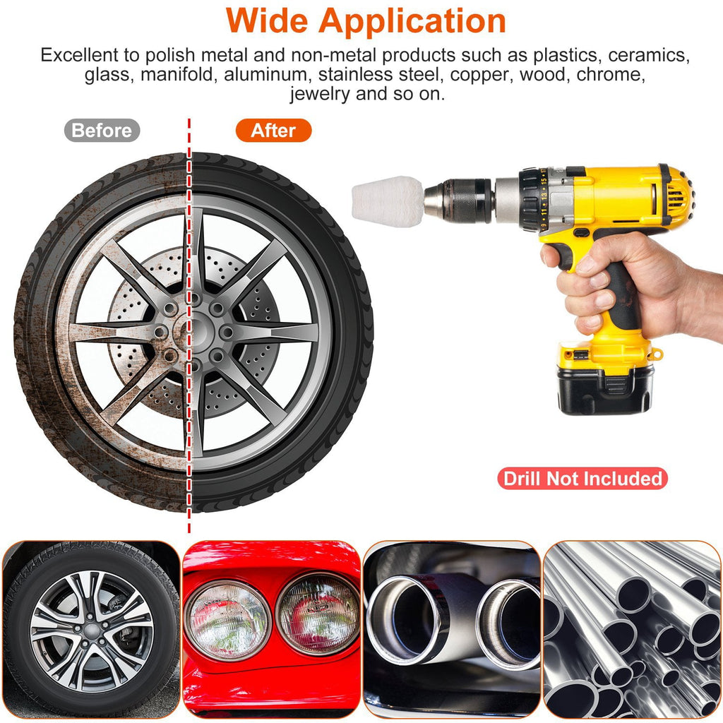 iMountek 7Pcs Polishing Pads Car Buffing Wheels Motorcycle Polishing Disc Ball Mop Wheel Drill Kit with 1/4" Hex Shaft for Manifold Aluminum Chrome