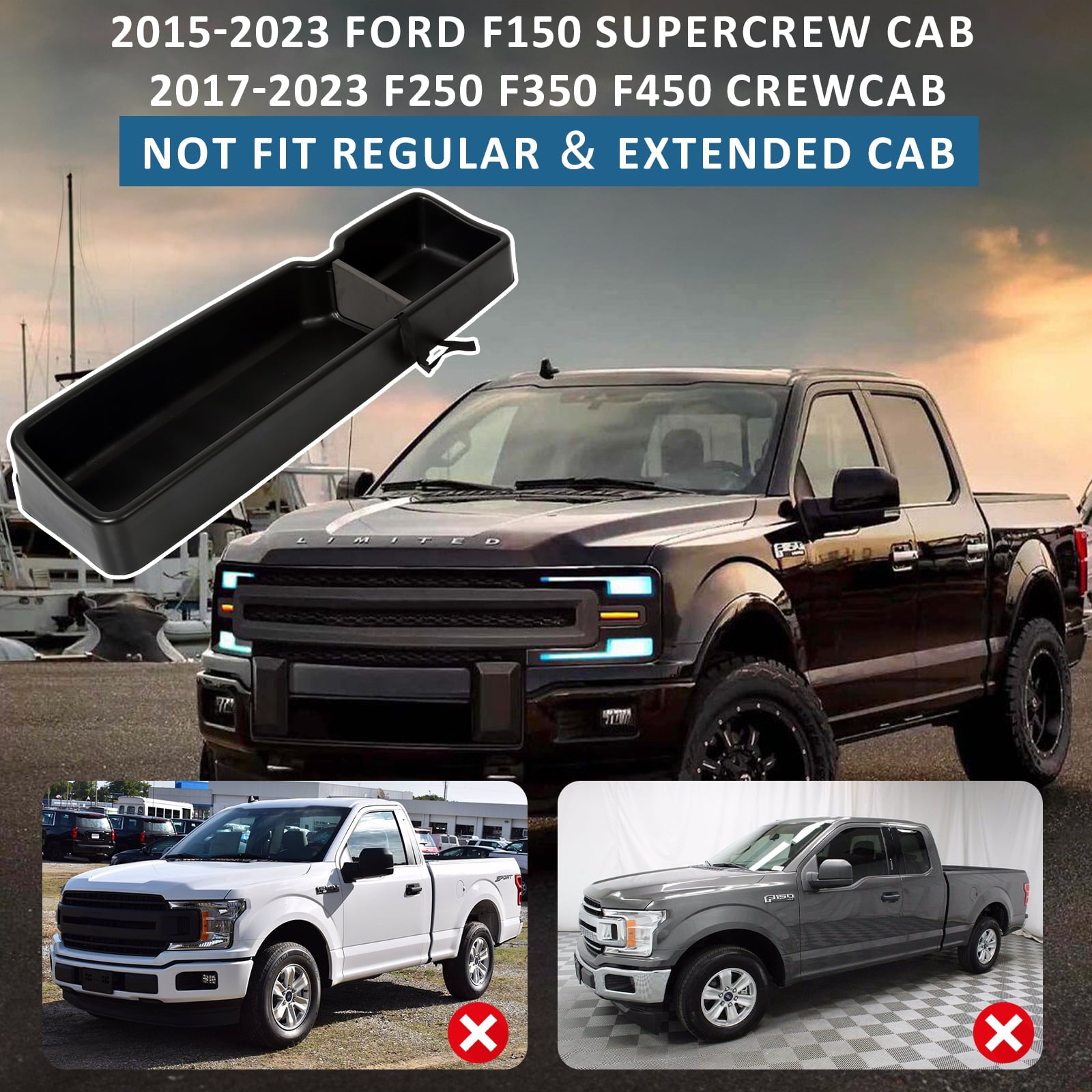 Kojem Underseat Storage Box for 2015-2022 Ford F150 Super Crew Cab 2017-2021 F250 F350 F450 Storage Box Under Seat Cargo Organizer Bins Pickup Trucks