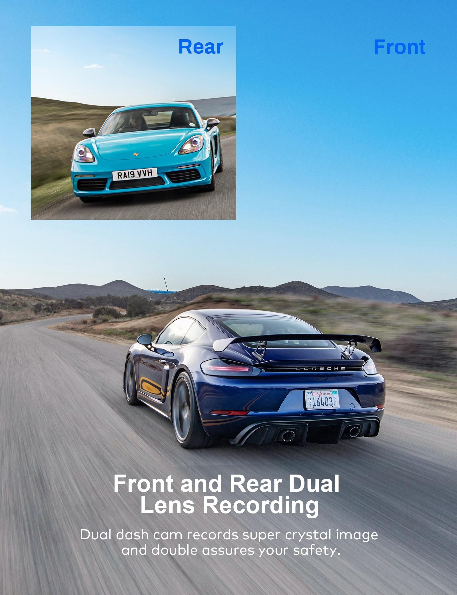 Crosstour Dash Cam,Front and Rear 3” Dual Car Camera 1080P,External GPS Supported,Sony Sensor,32GB Max,Black