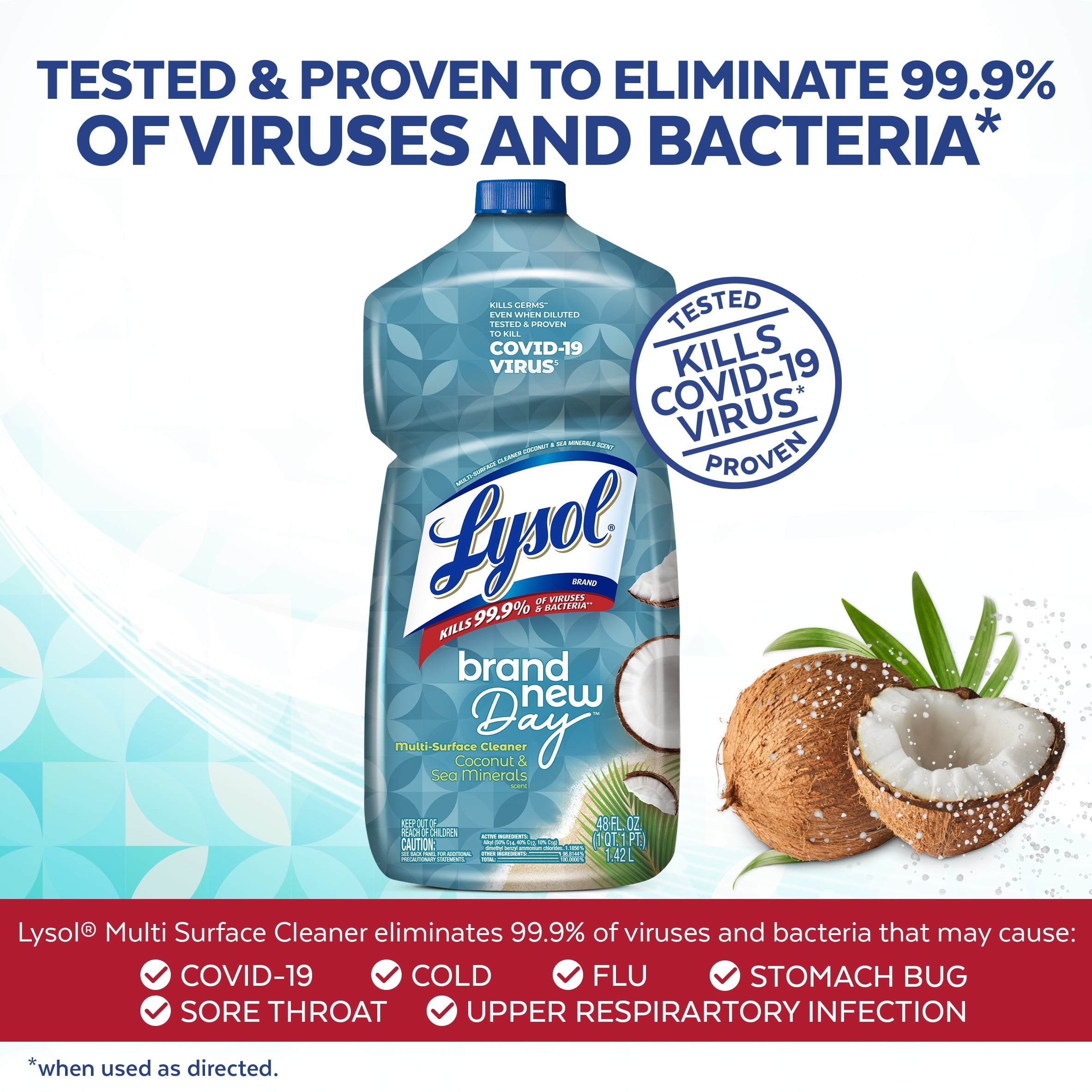 Lysol Multi-Surface Cleaner, Sanitizing and Disinfecting Pour, to Clean and Deodorize, Coconut & Sea Minerals, 48 Fl Oz
