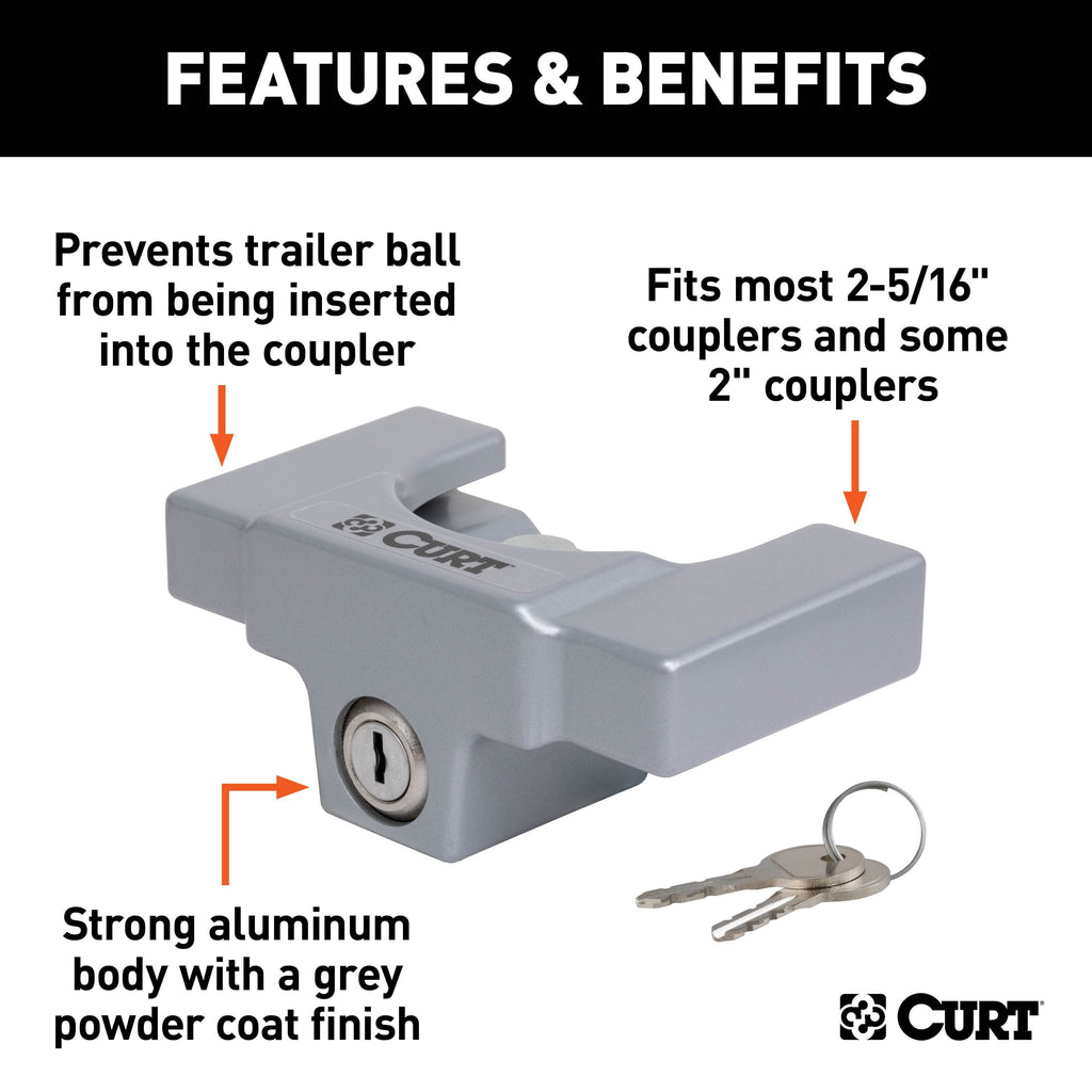 CURT 23081 Powder-Coated Aluminum Trailer Tongue Lock, 2-5/16-Inch Couplers