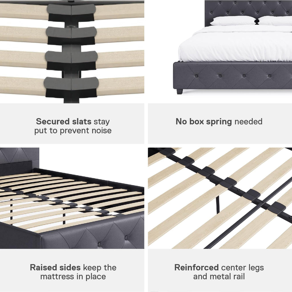 DHP Dakota Upholstered Platform Bed, Queen, Gray Faux Leather