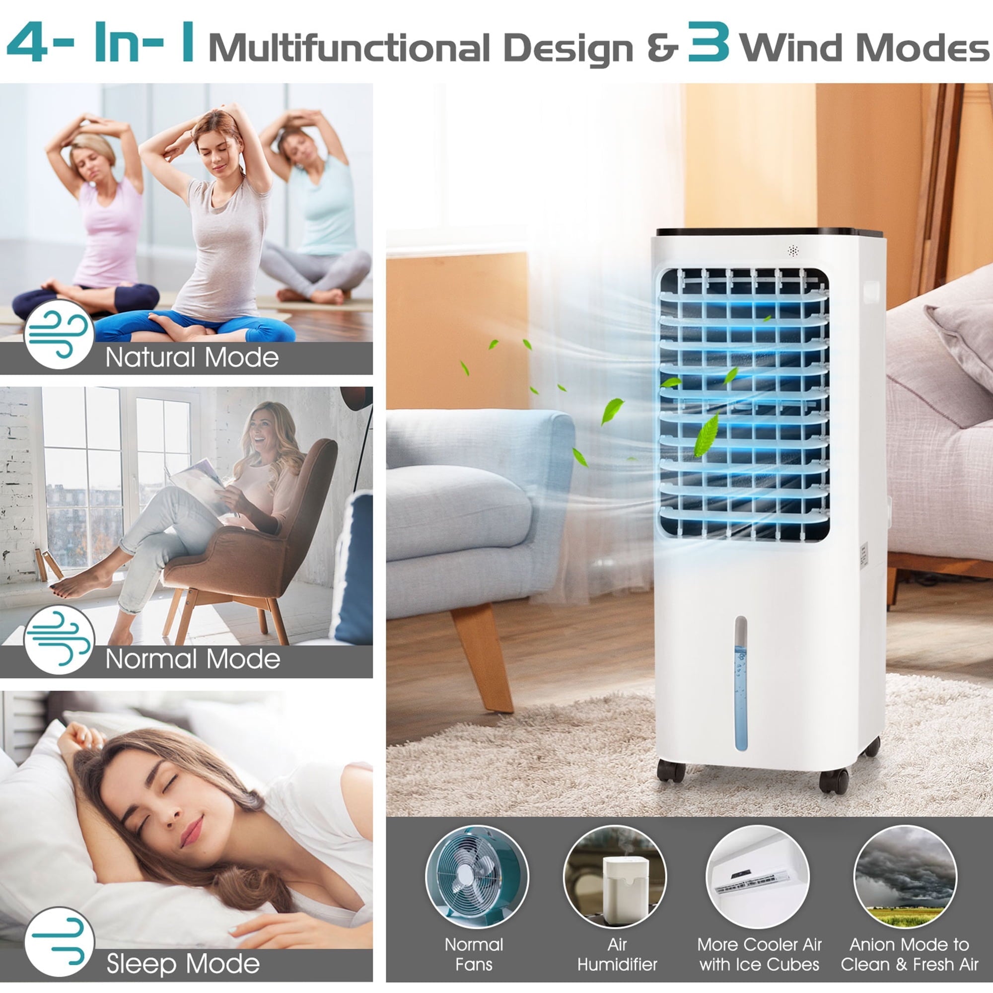 Gymax Portable Evaporative Air Cooler with 4 Ice Boxes & Remote Control