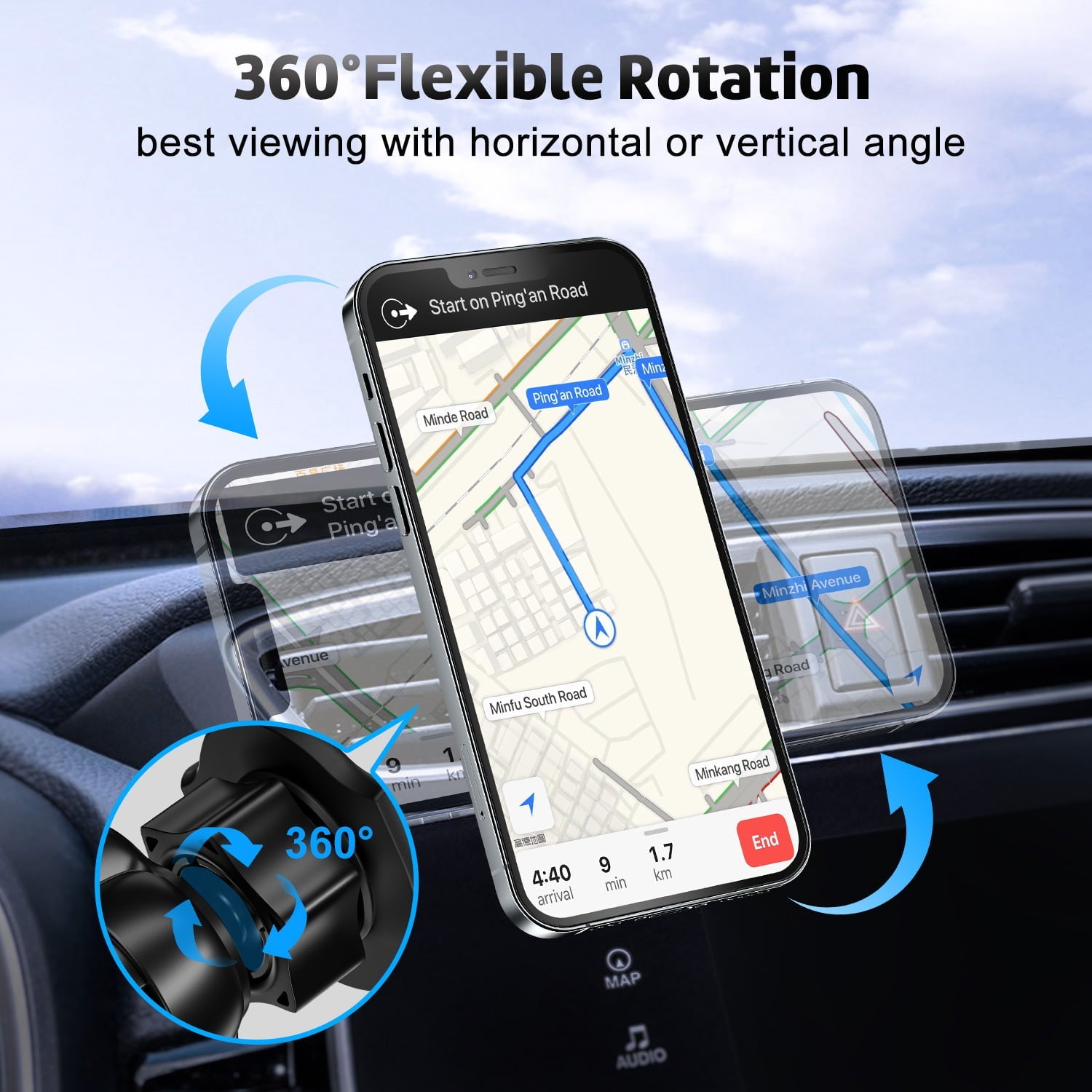Air Vent Phone Holder for Socket, pop-tech Vent Car Mount Silicone with Adjustable Clip for Collapsible Grip Black