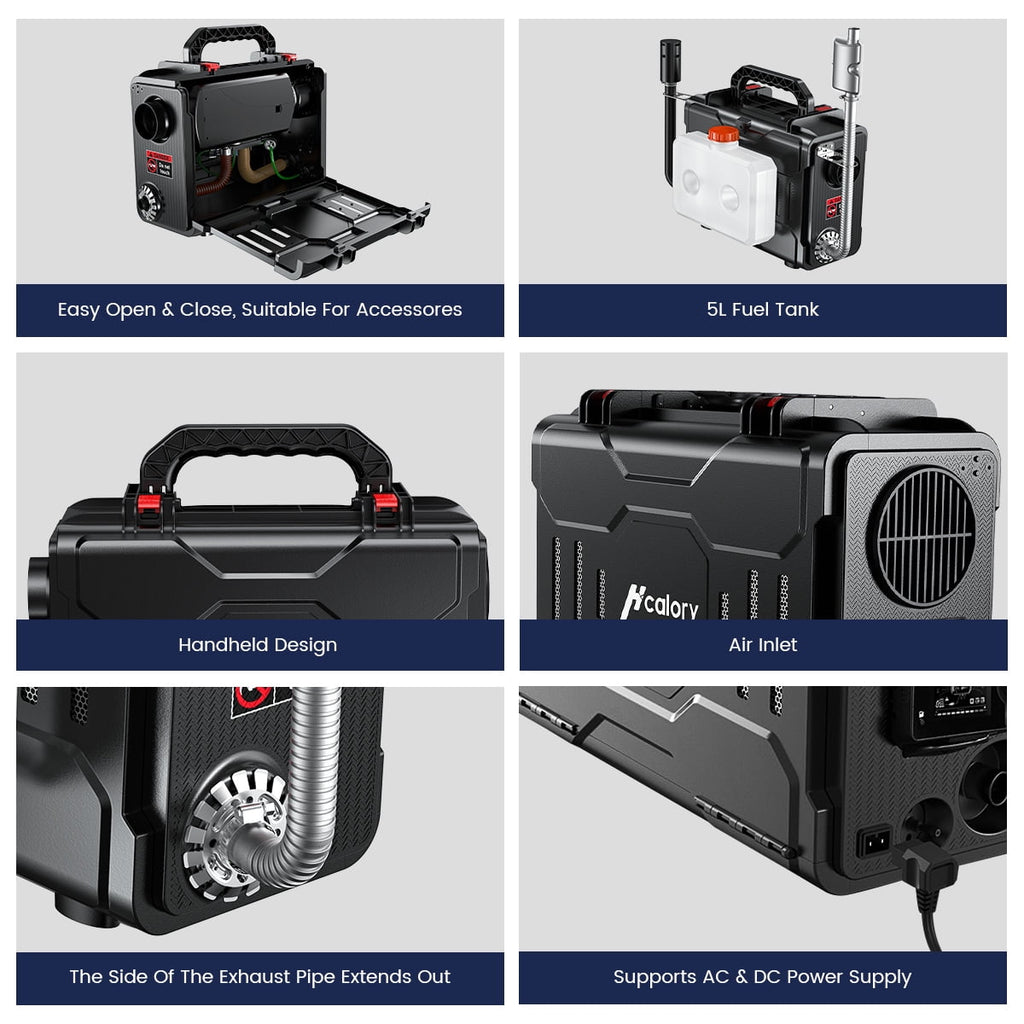 HCALORY Diesel Air Heater, 12V 8KW All-In-One Portable Handheld Toolbox with Bluetooth APP Control and LCD Monitor for Car Trucks Boat Bus RV Trailer Motor-Homes and Camper, Black