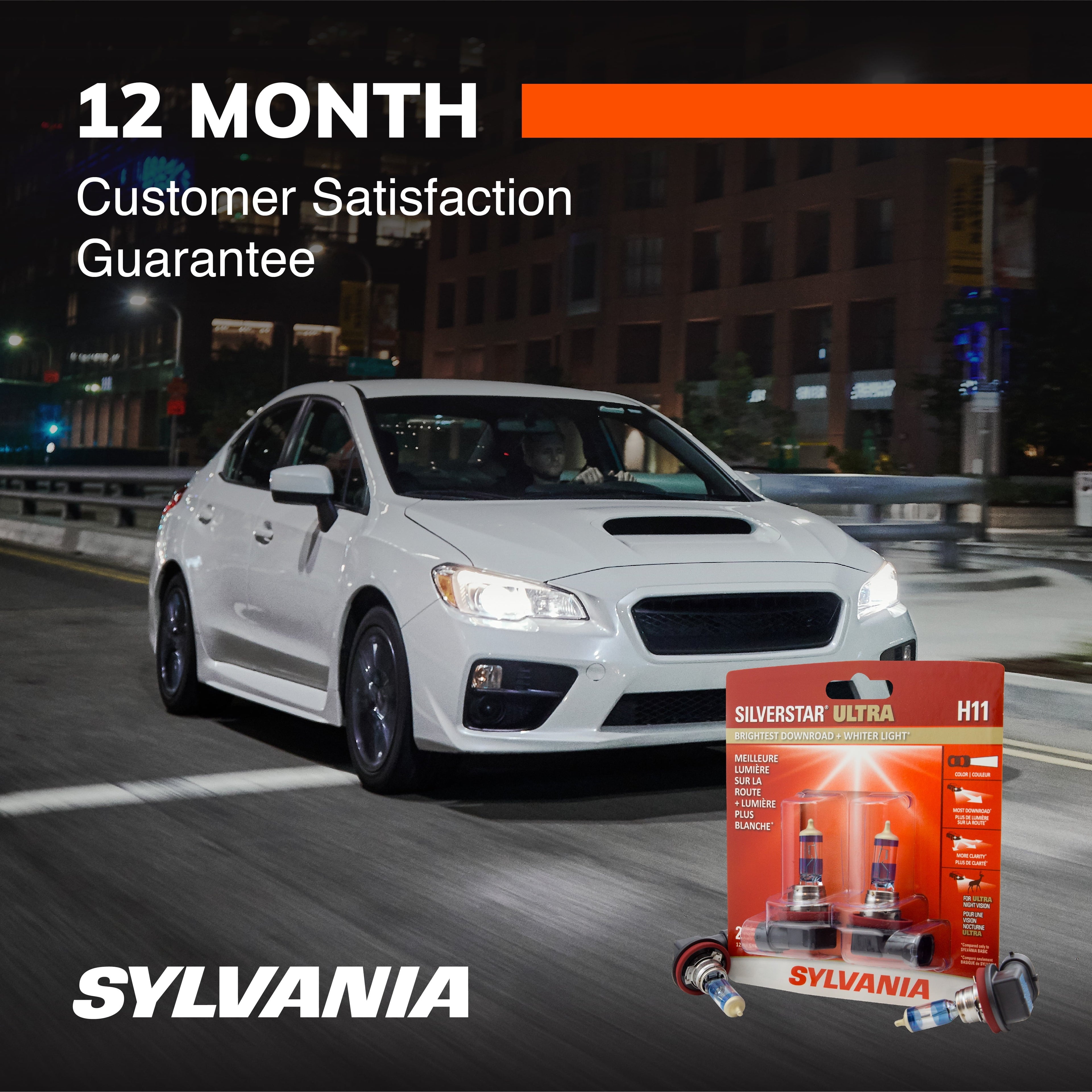 Sylvania H11 SilverStar Ultra Halogen Headlight Bulb, Pack of 2.