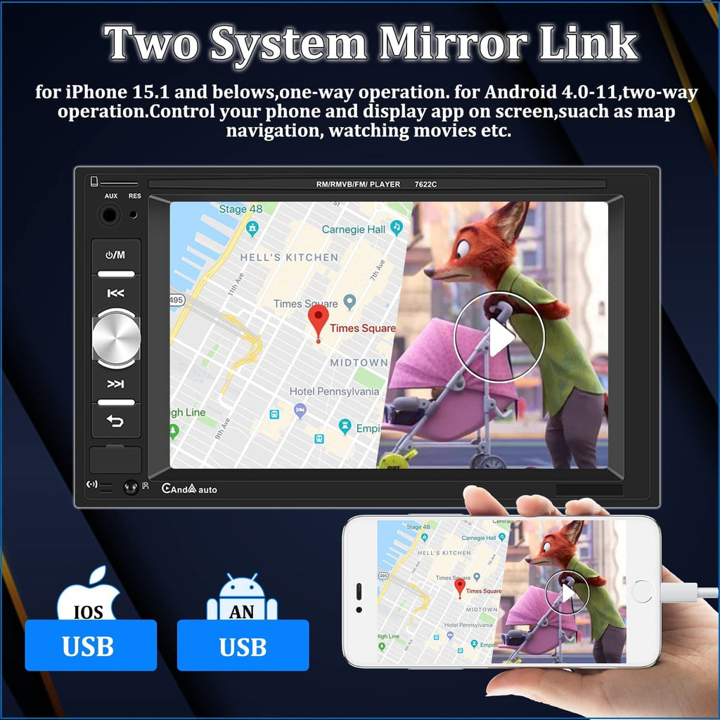 Podofo Double 2 Din 6.2'' Car Stereo Radio with Apple Carplay Android Auto HD Touch Screen Car MP5 Player Bluetooth Mirror Link USB,with Rearview Camera