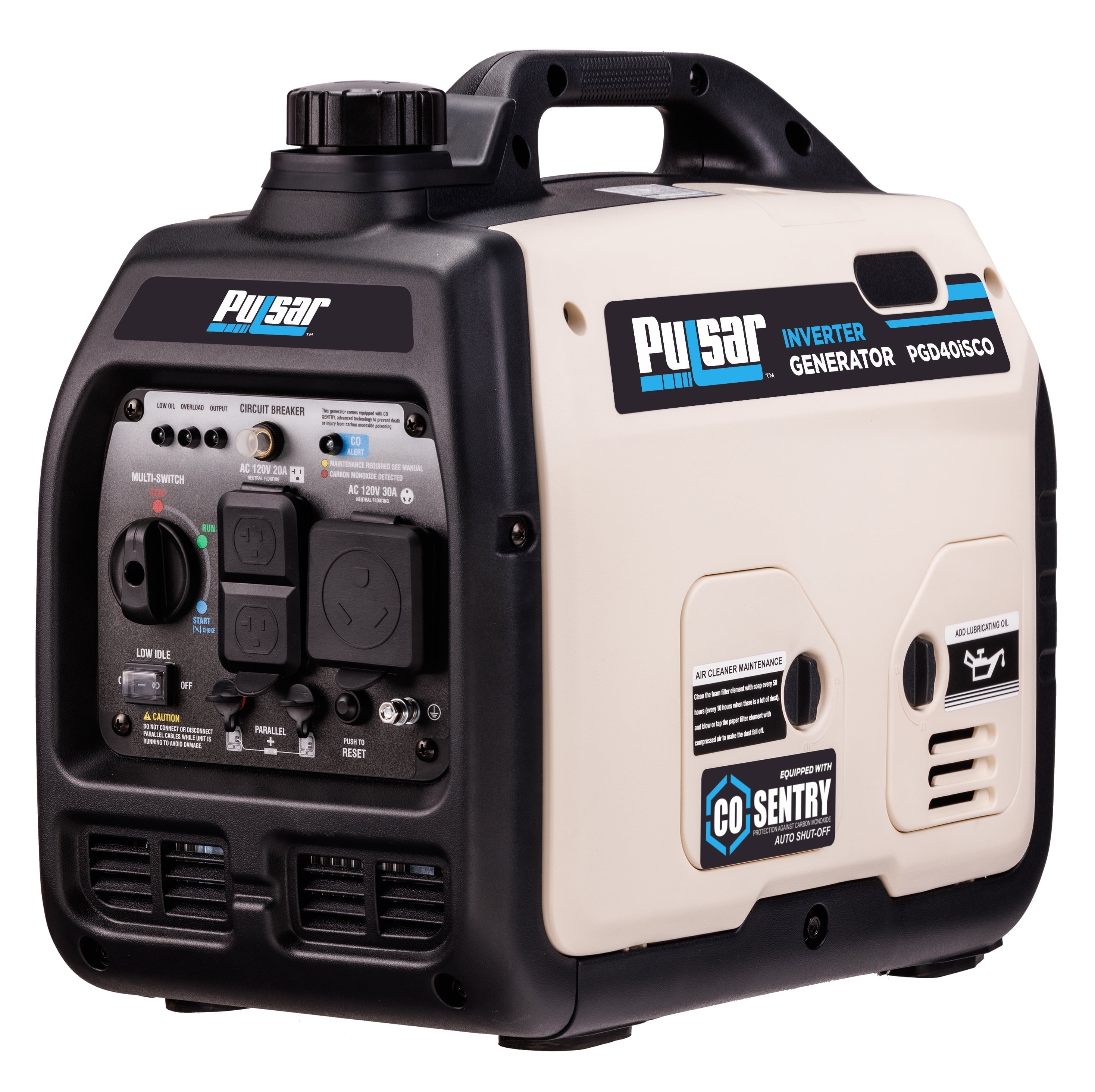 Pulsar 4000-Watt Super Quiet Gas Powered Inverter Generator with CO Sentry