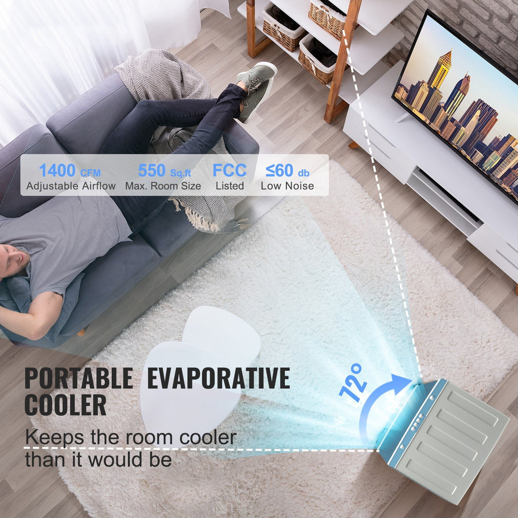 BENTISM Evaporative Cooler Swamp Cooler 3-in-1 1400 CFM 5 Gal Air Humidifier Home