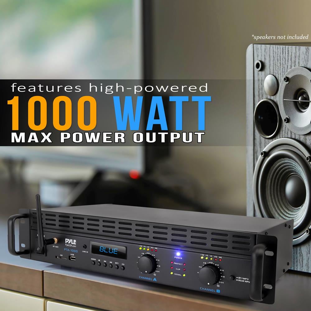 Pyle 2-Channel 2000W Bridgeable Rack Mount Pro Audio Sound Wireless Home Stereo Receiver Amplifier