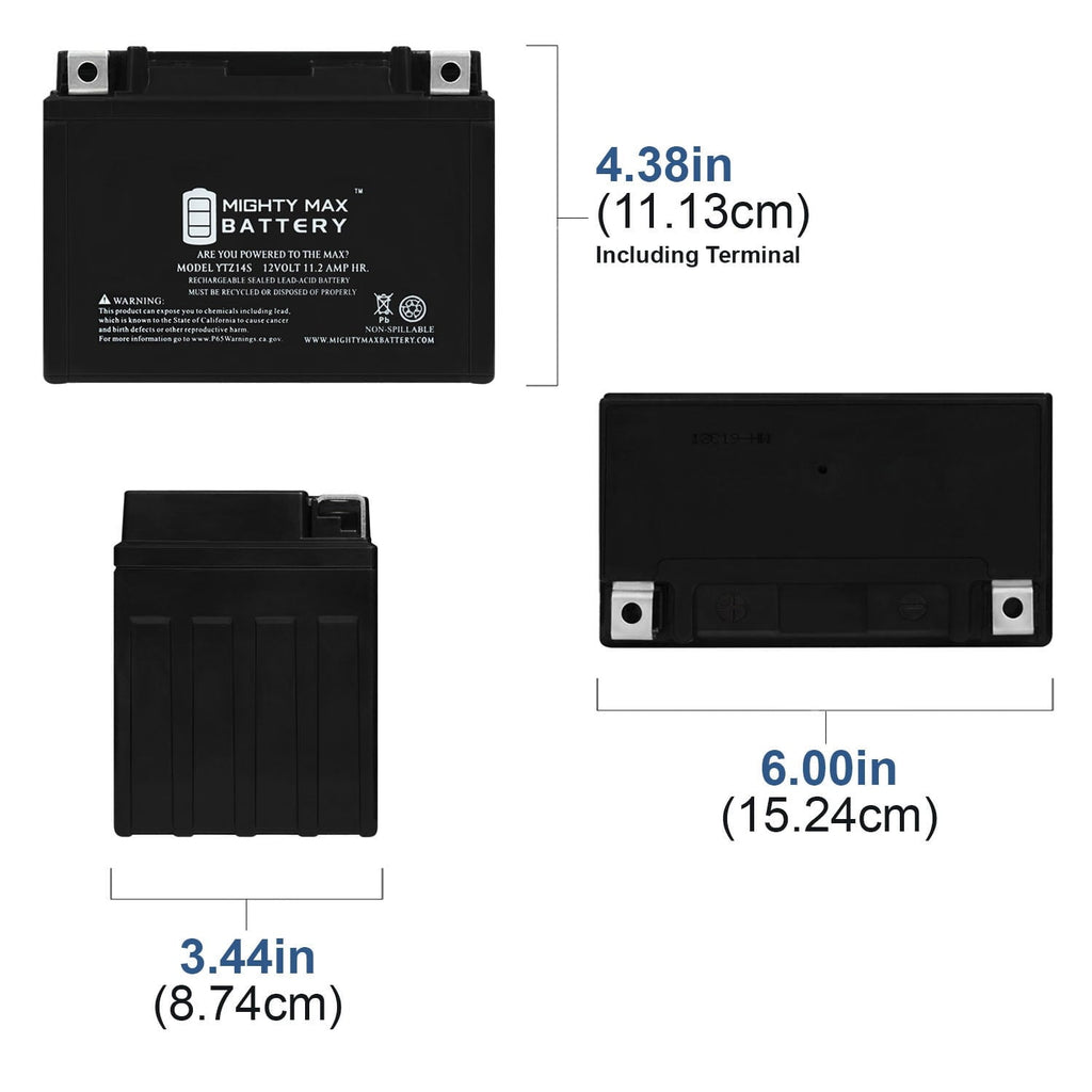 YTZ14S -12 Volt 11.2 AH, 230 CCA, Rechargeable Maintenance Free SLA AGM Motorcycle Battery