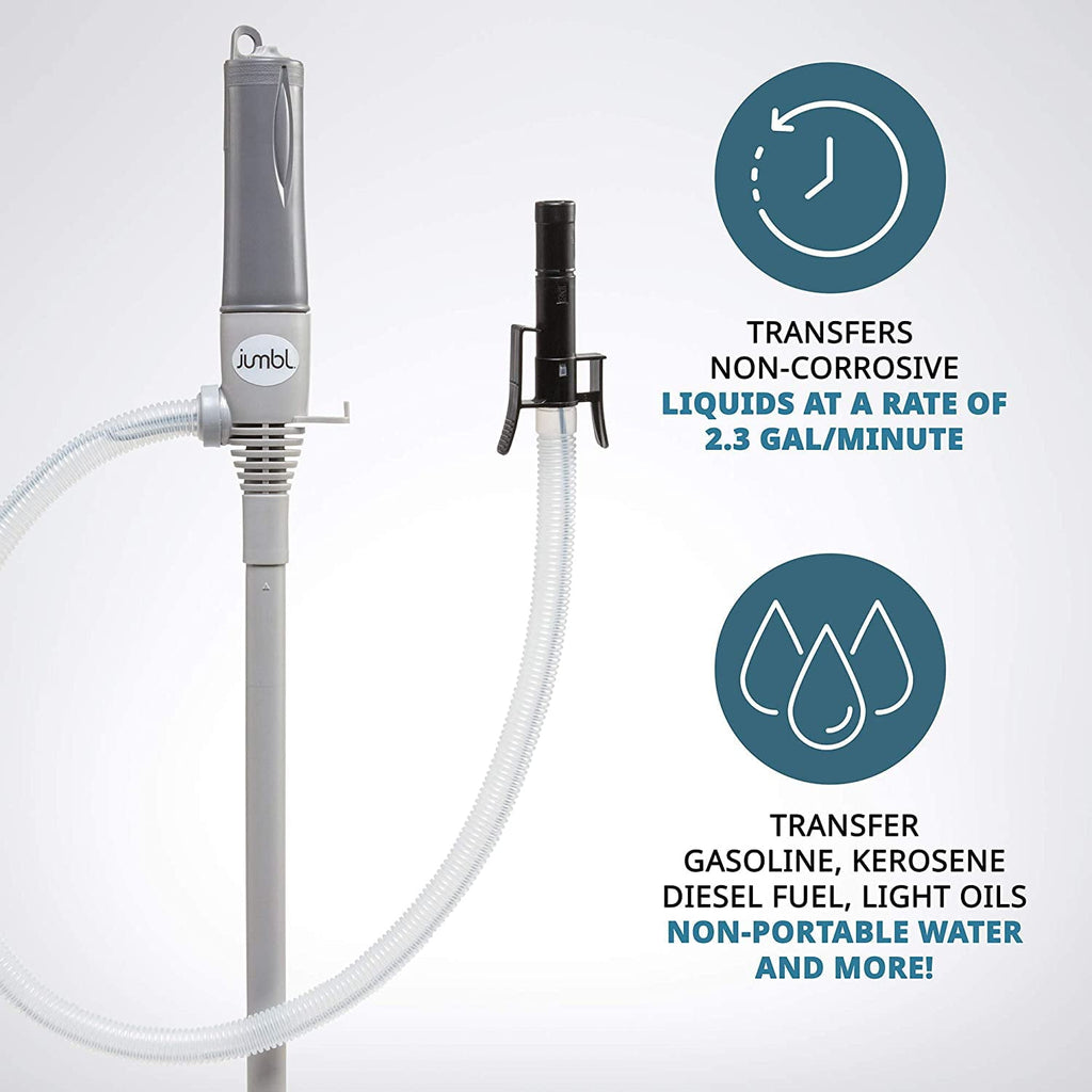Jumbl Fuel Transfer Pump, Battery-Powered, 2.3 gal/Min Liquid Transfer for Water & More - Gray