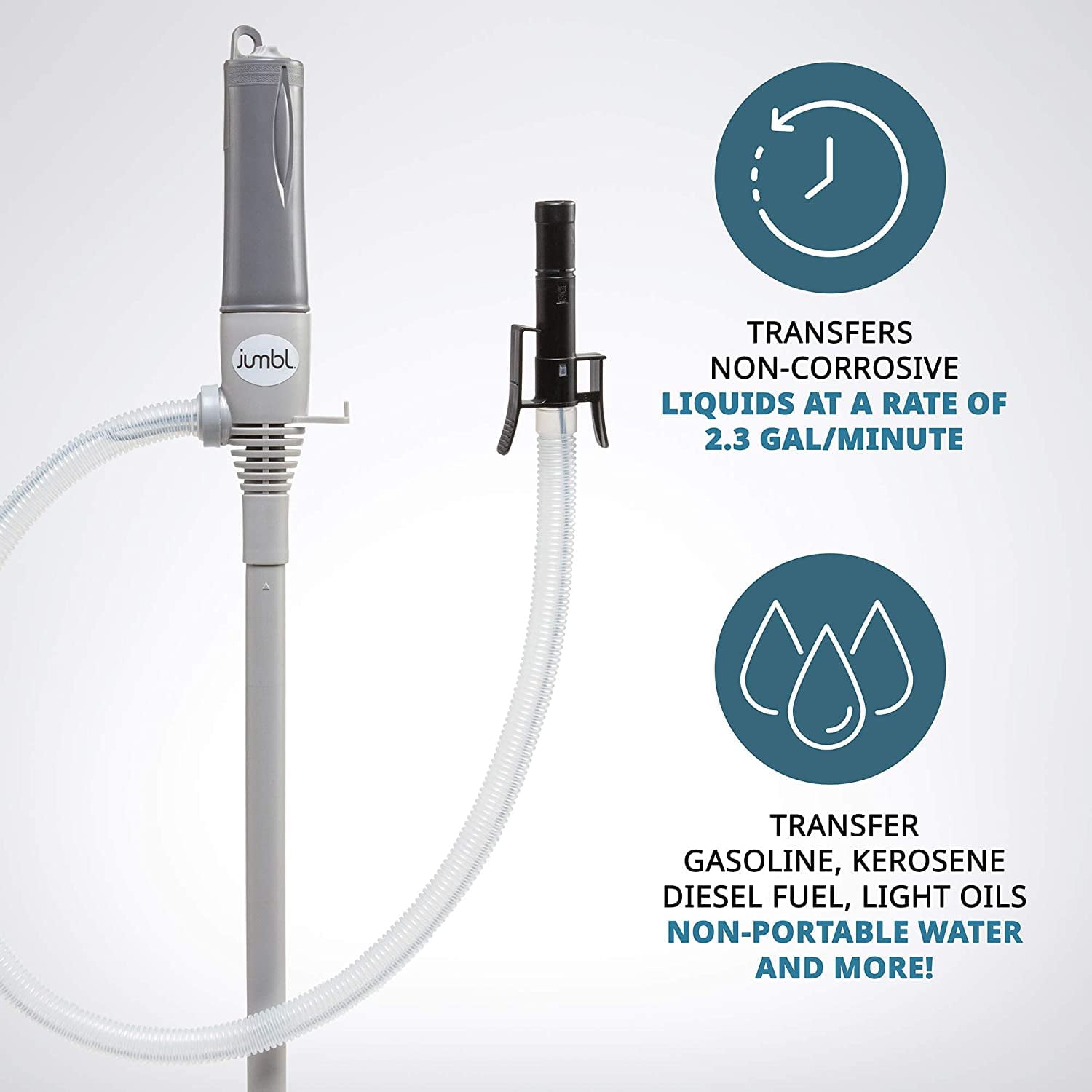 Jumbl Fuel Transfer Pump, Battery-Powered, 2.3 gal/Min Liquid Transfer for Water & More - Gray