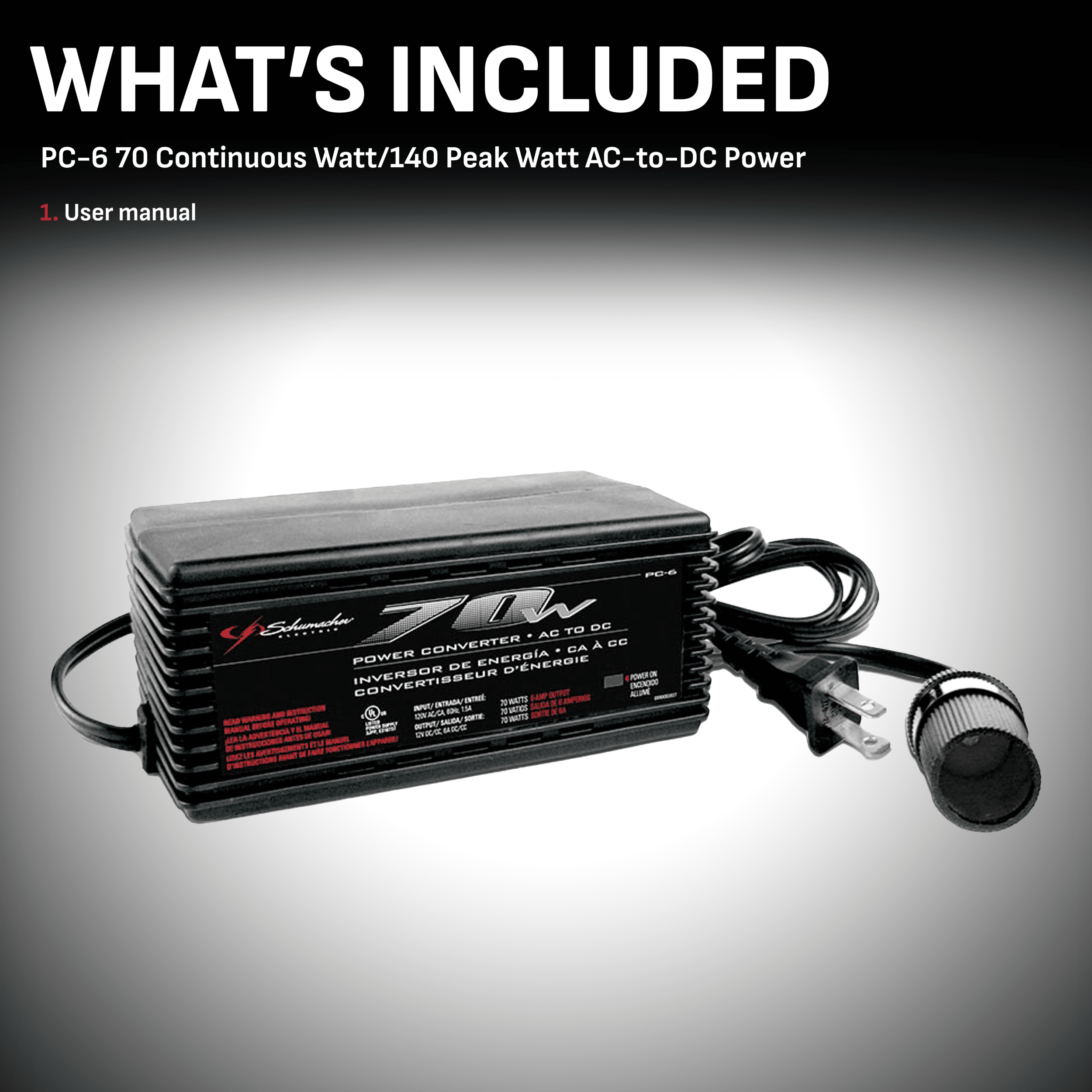 Schumacher 70 Continuous Watt/140 Peak Watt AC-to-DC Power Inverter with 12-Volt DC Port, LED Indicator