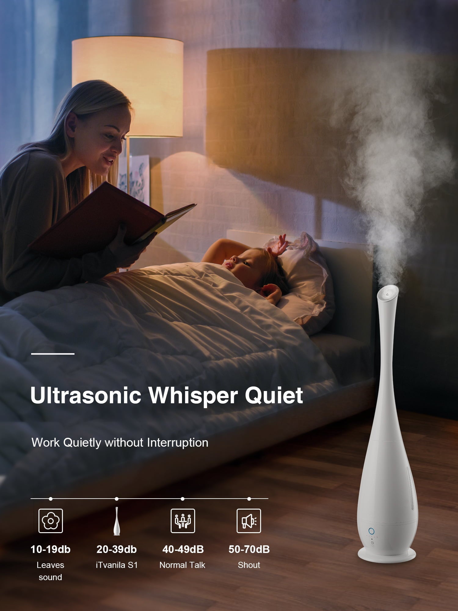 Cool Mist Humidifiers Large Room, 5L Floor Humidifier for Bedroom with Remote Control, Last up to 50 Hours, Smart Humidity Essential Tray