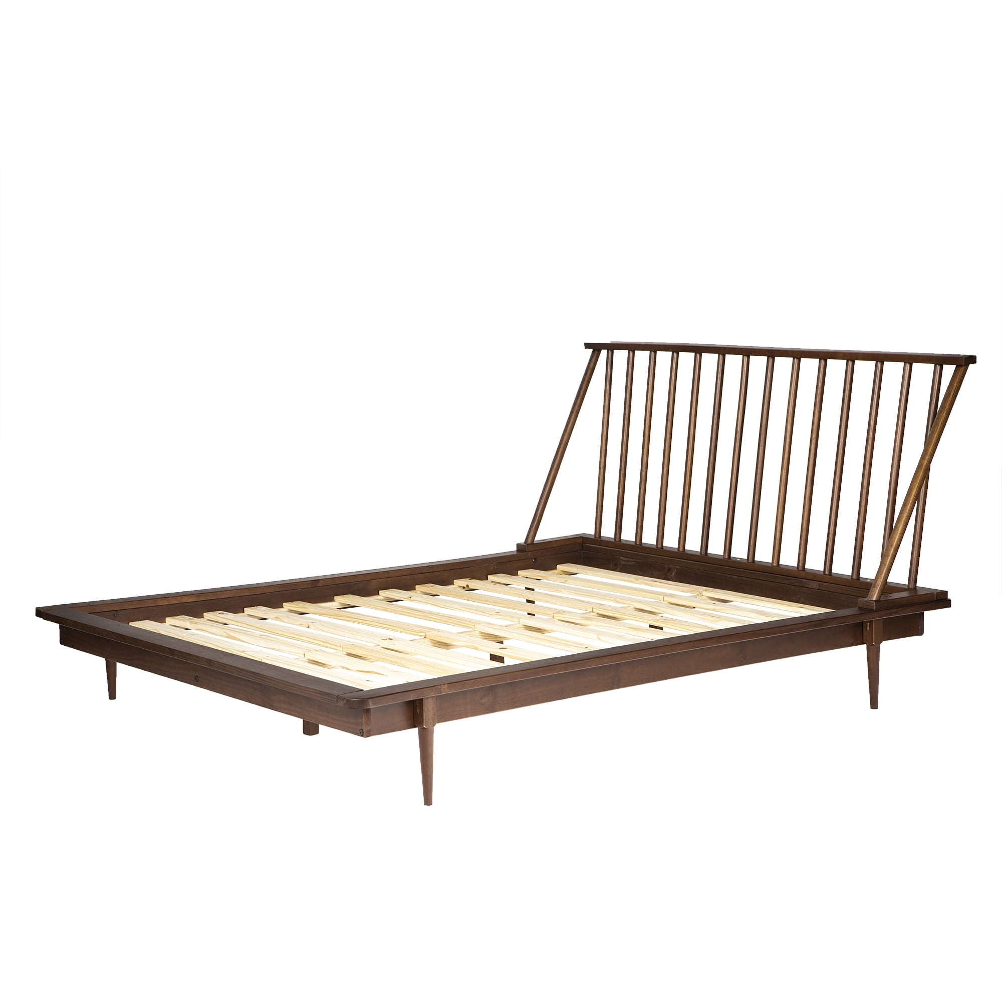 Walker Edison Modern Boho Queen Size Solid Wood Platform Bed, Walnut