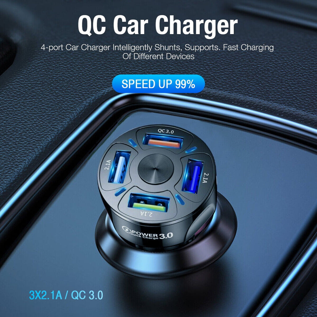 4 Port USB Fast Car Charger Cigarette Lighter Socket for Samsung Android iPhone Cell Phone Mobile
