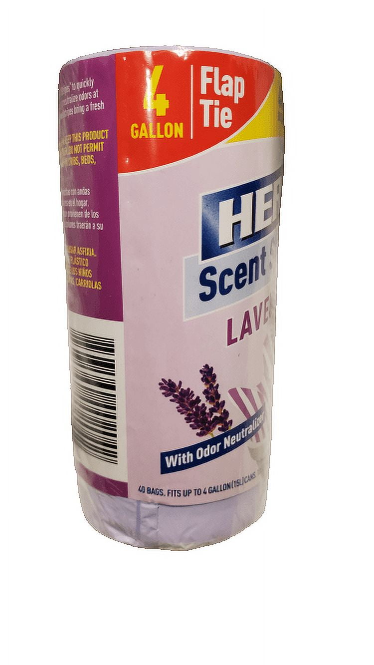 Hero Kitchen Trash Bags, 4 Gallon, 40 Bags (Lavender Scent), Odor Neutralizer, Flap Ties, Lavendar/White