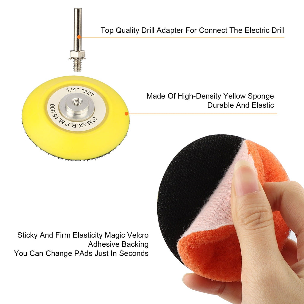 EEEkit Headlight Restoration Kit, 21pcs 3inch Car Headlights Electric Drill Based Car Lights DIY Polishing Kit with Sanding Backing Pad, Mop, Drill Adapter, Sponge Buffer Pad