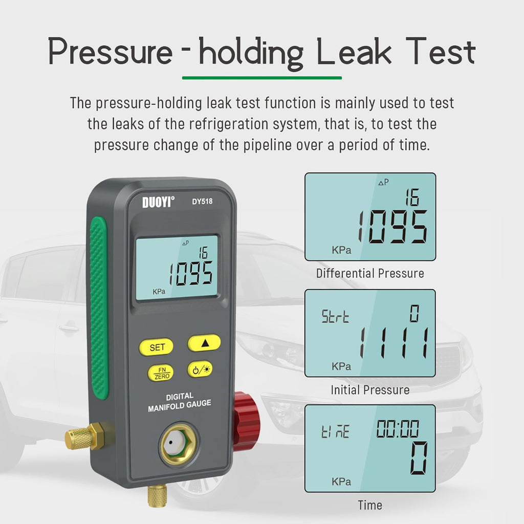 Refrigeration Digital Manifold Gauge, HVAC Vacuum Pressure Gauge, Air Conditioning Maintenance Diagnostic Tool, Freon Temperature Tester, R410a R134a Refrigerants Kit, DY518
