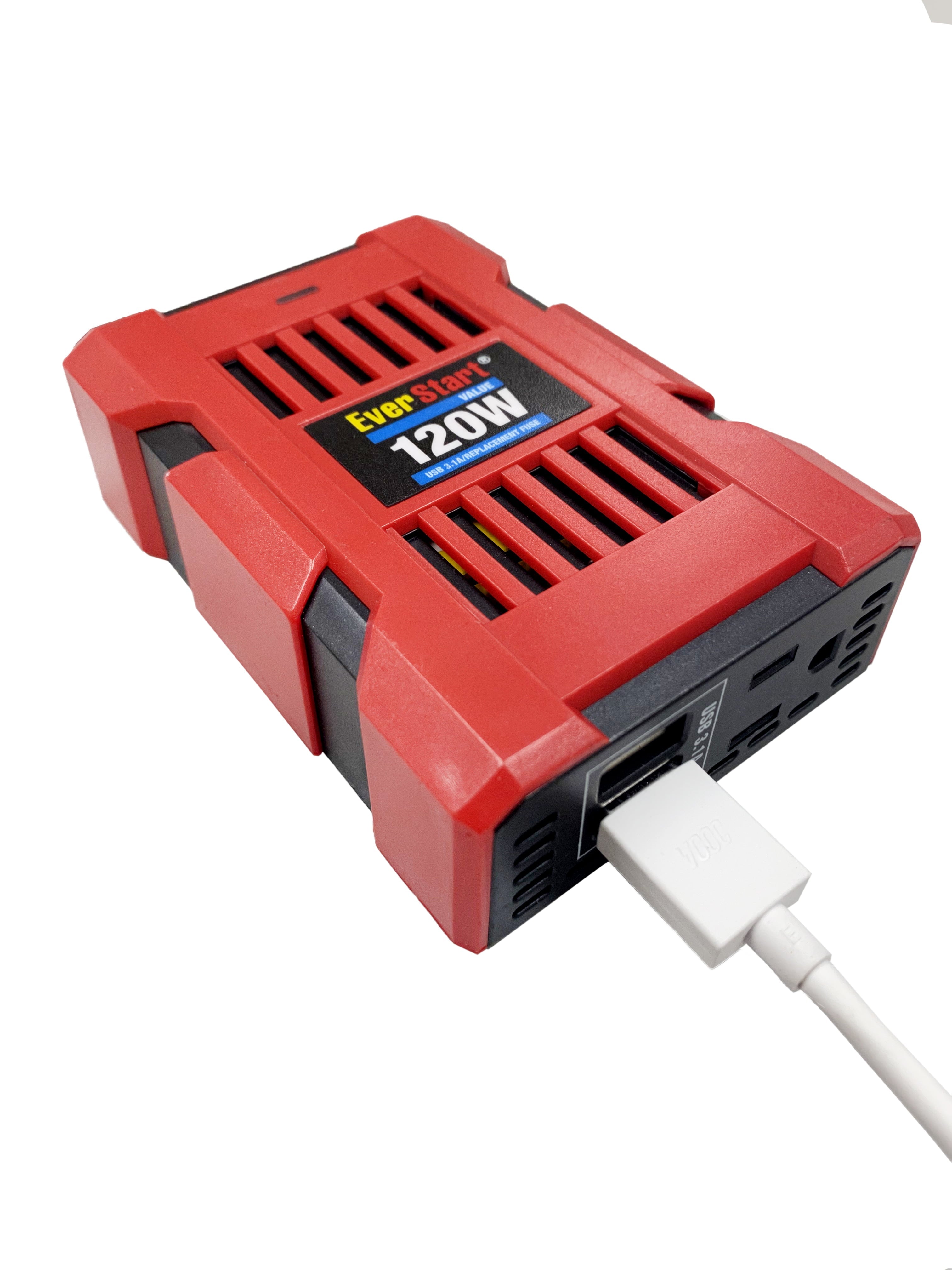 EverStart Portable 120 Watts Slim Inverter with Digital Display, 2 USB Ports and 1 AC Port