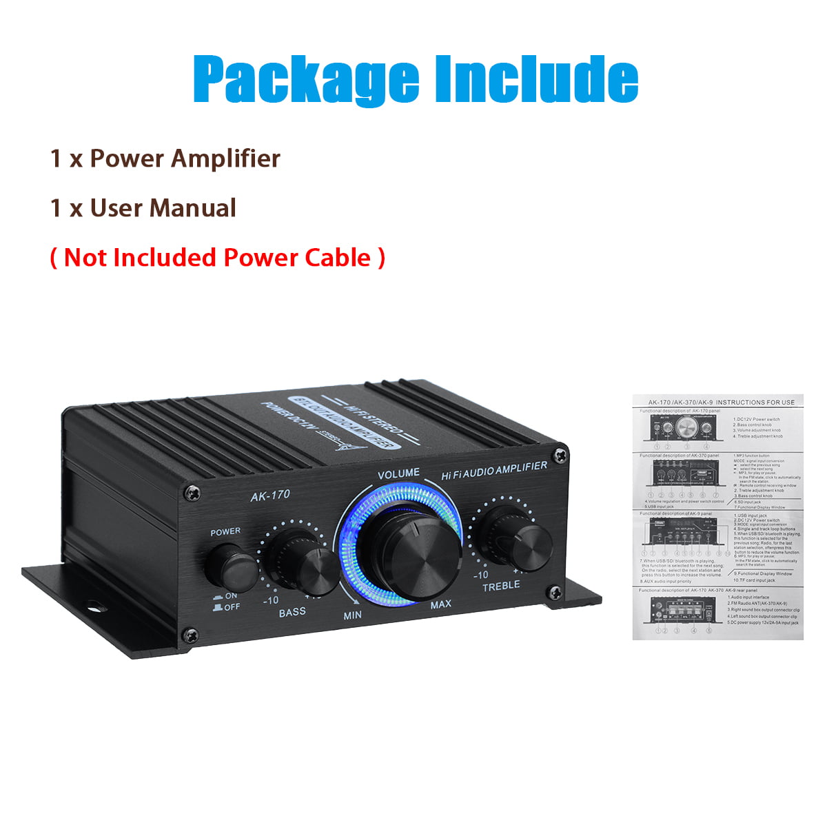 2 Channel Car Stereo Amplifier - 400W Dual Channel High Power Audio Sound Auto Small Speaker Amp with LED Light and Remote Control, Support SD/USB/MP3/FM/Radio