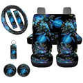Kuiaobaty Hibiscus Turtle Car Seat Cover Set Accessories with Universal 1pcs Auto Steering Wheel Cover,2pcs Seatbelt Strap Cover,2pcs Cup Mats,1pcs Chapstick Keychain,4pcs Front Rear Seat Cover Blue