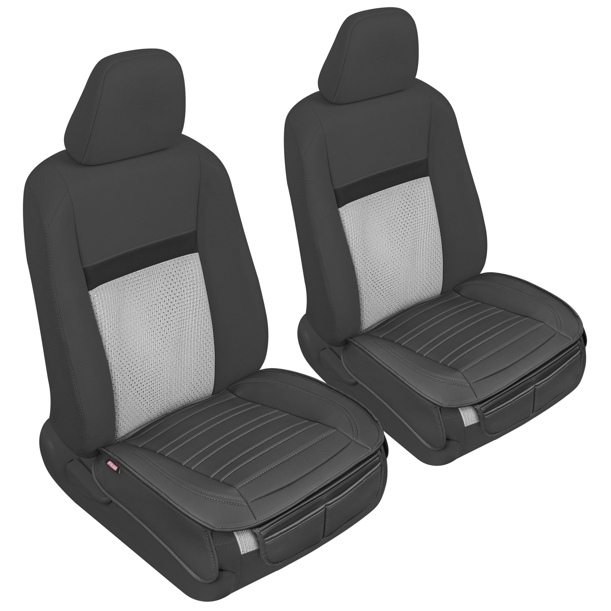 Motor Trend Car Seat Covers for Auto Truck SUV, Black Faux Leather Front Seat Covers for Cars, 2-Pack Padded Car Seat Protector Cushion