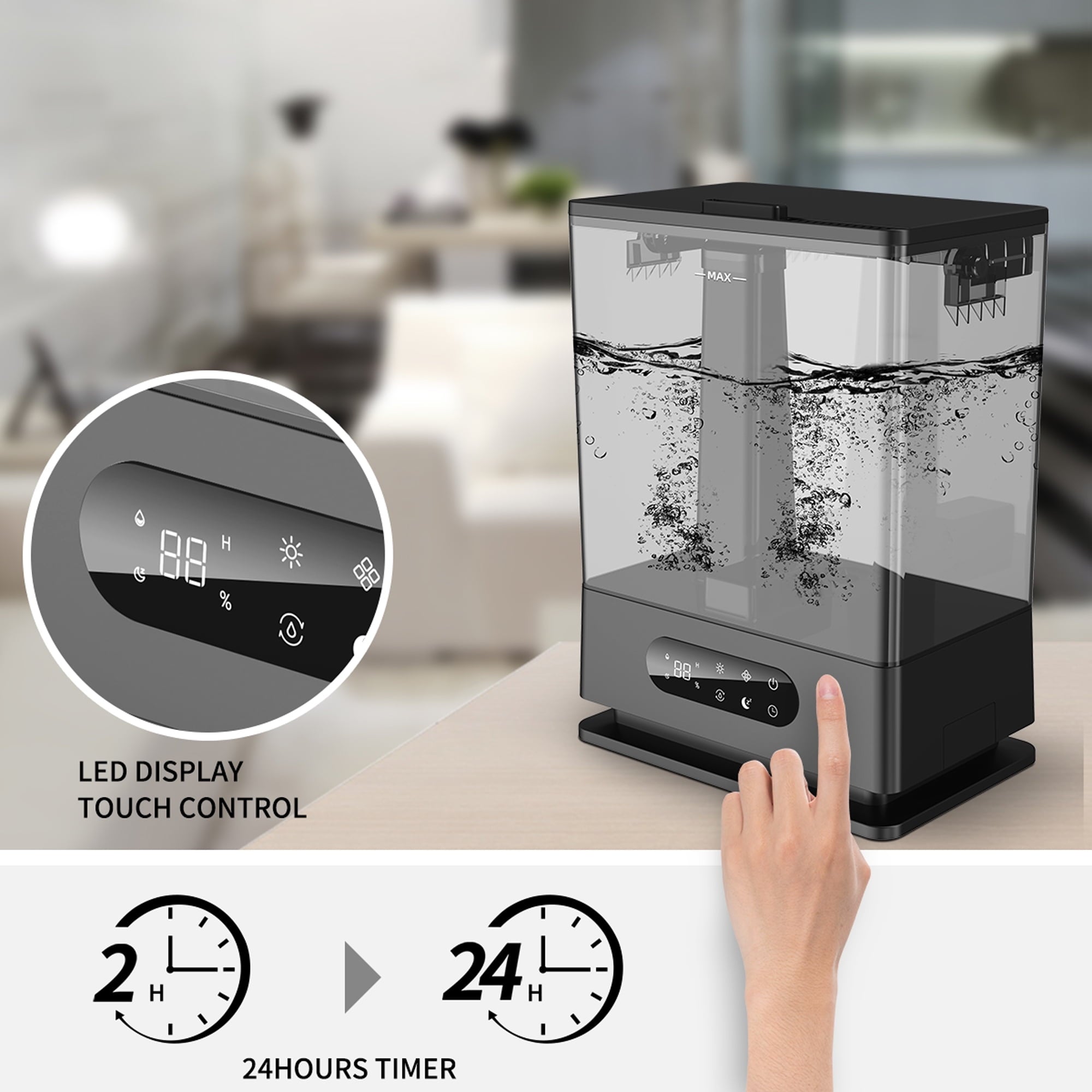 ALROCKET 6.5L Large Humidifiers Top Fill Cool Mist Humidifier for for Bedroom, Home, and Large Room Black