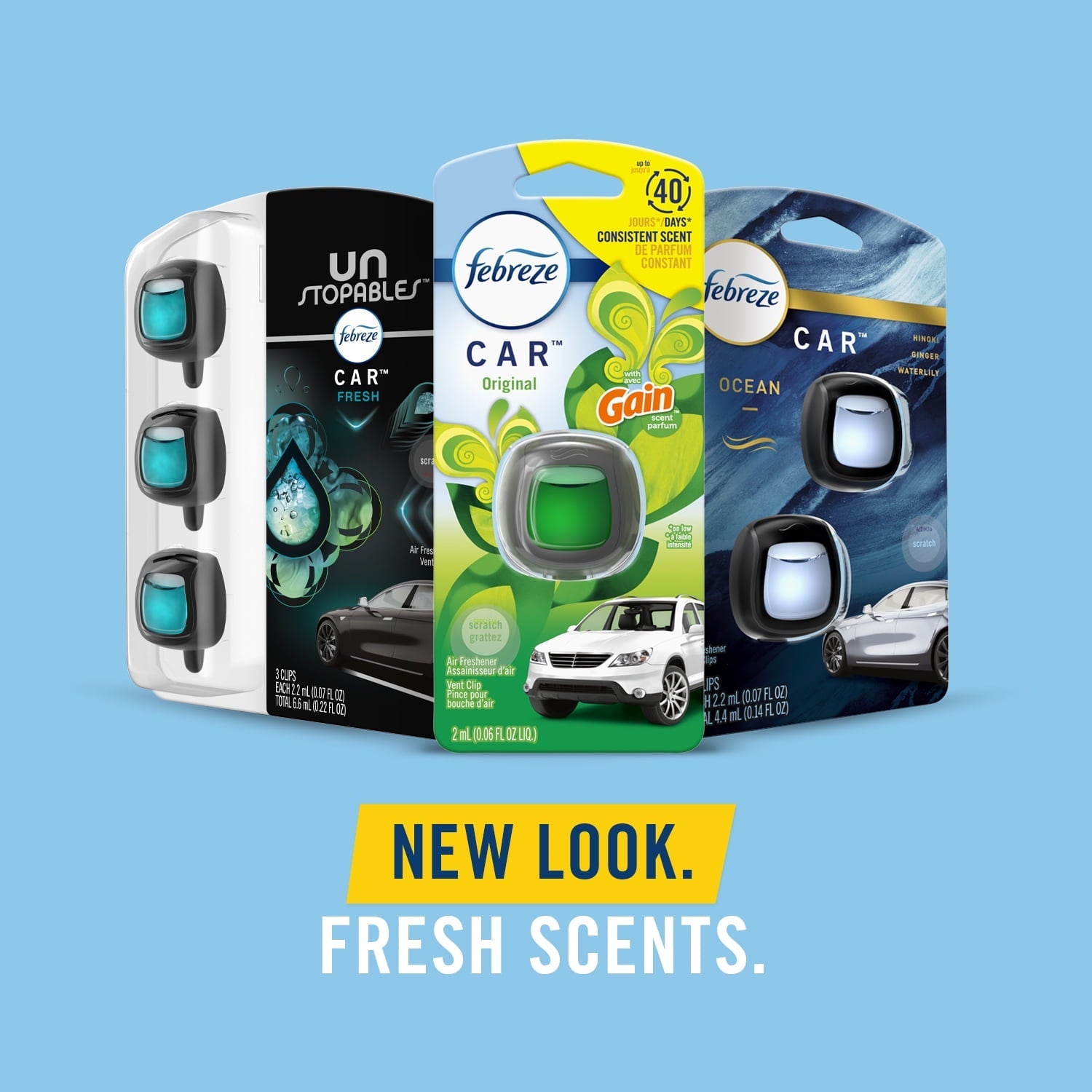 Febreze Car Ocean Scent Air Freshener Vent Clip, .07 oz. Car Vent Clip, Pack of 2