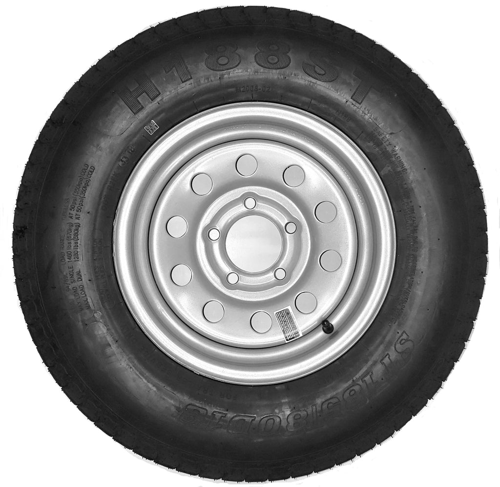 Trailer Tire On Rim ST185/80D13 185/80D-13 13 ST Silver Modular Wheel Boat RV