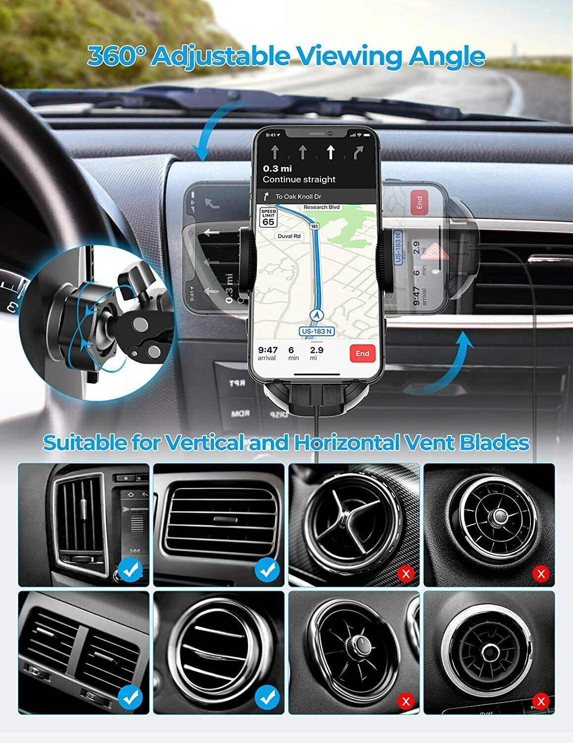 Car Air Vent Mount Cell Phone Holder Dock w/ Stable Clip For iPhone Samsung