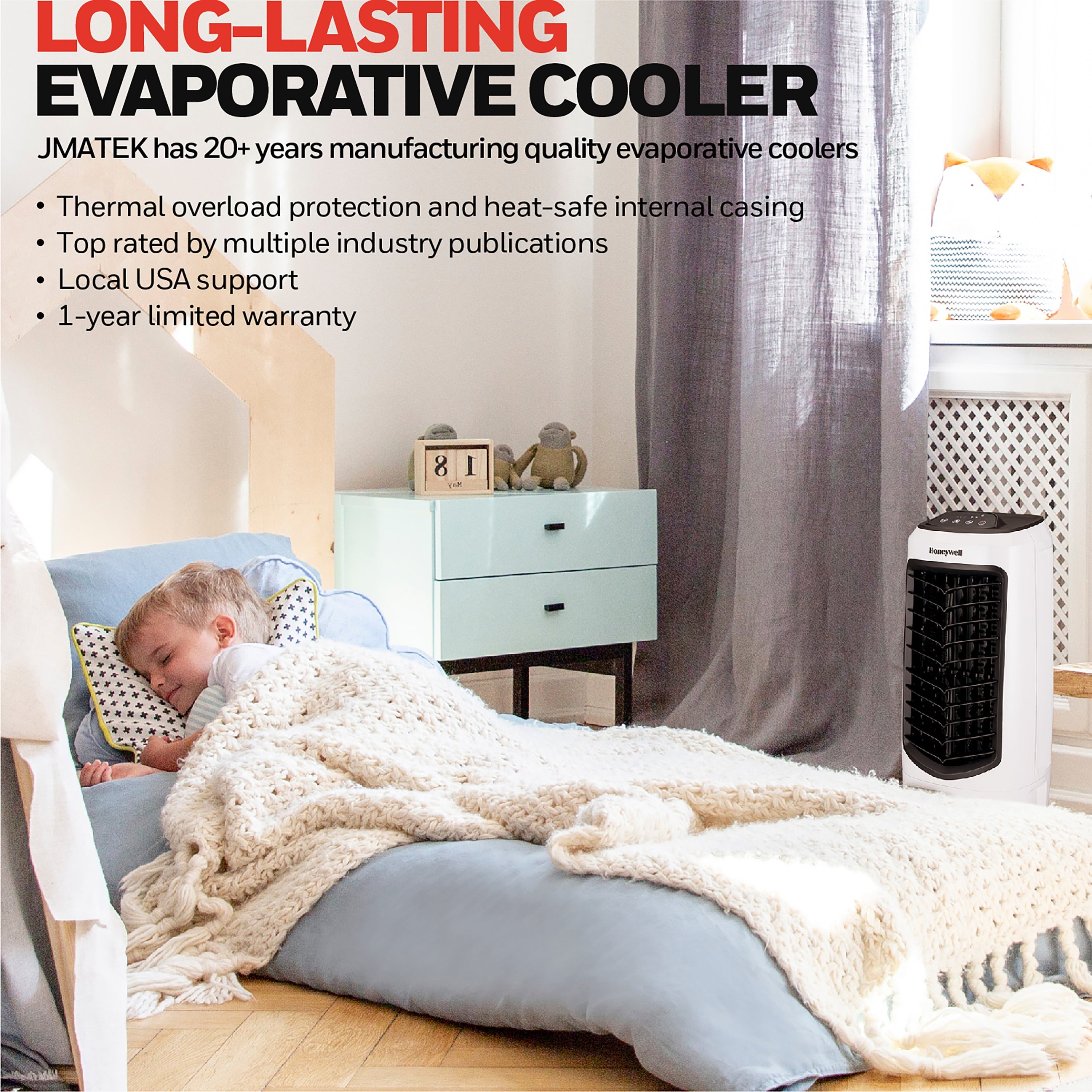 Honeywell Portable Evaporative Cooler with Fan, Humidifier & Remote, 29.6" TC10PEU, White