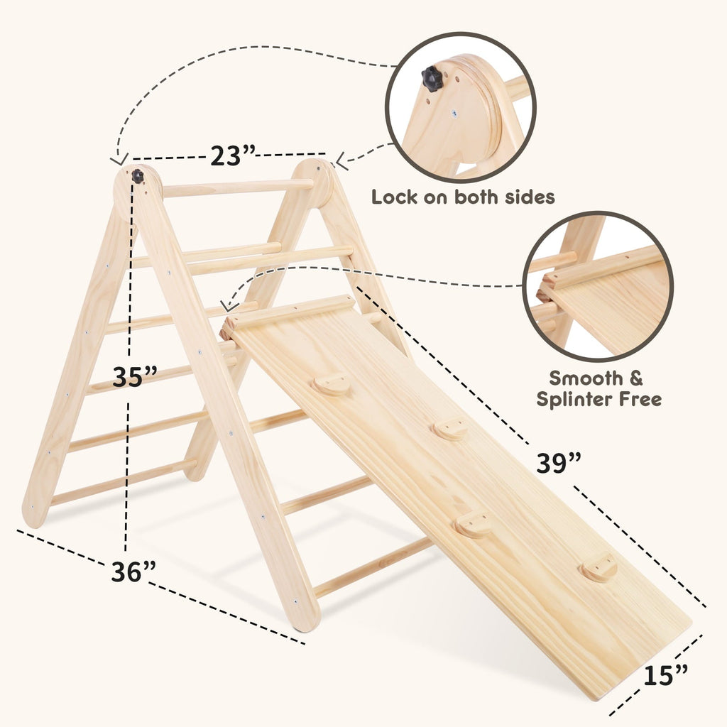 HARPPA Foldable Pikler Triangle 2-in-1 Climbing Triangle Arch with Ramp and Slide, Adjustable Angle Climbing Toys Indoor Playground Wooden Montessori Gym Set for Kids Toddlers 1-4 Years Old