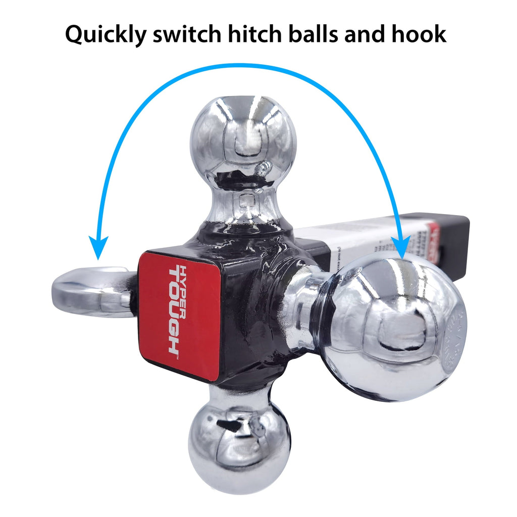 Hyper Tough Automotive Tri-Ball Mount with Hook, for Class V, 1-7/8", 2" & 2-5/16" Hitch Ball, Black