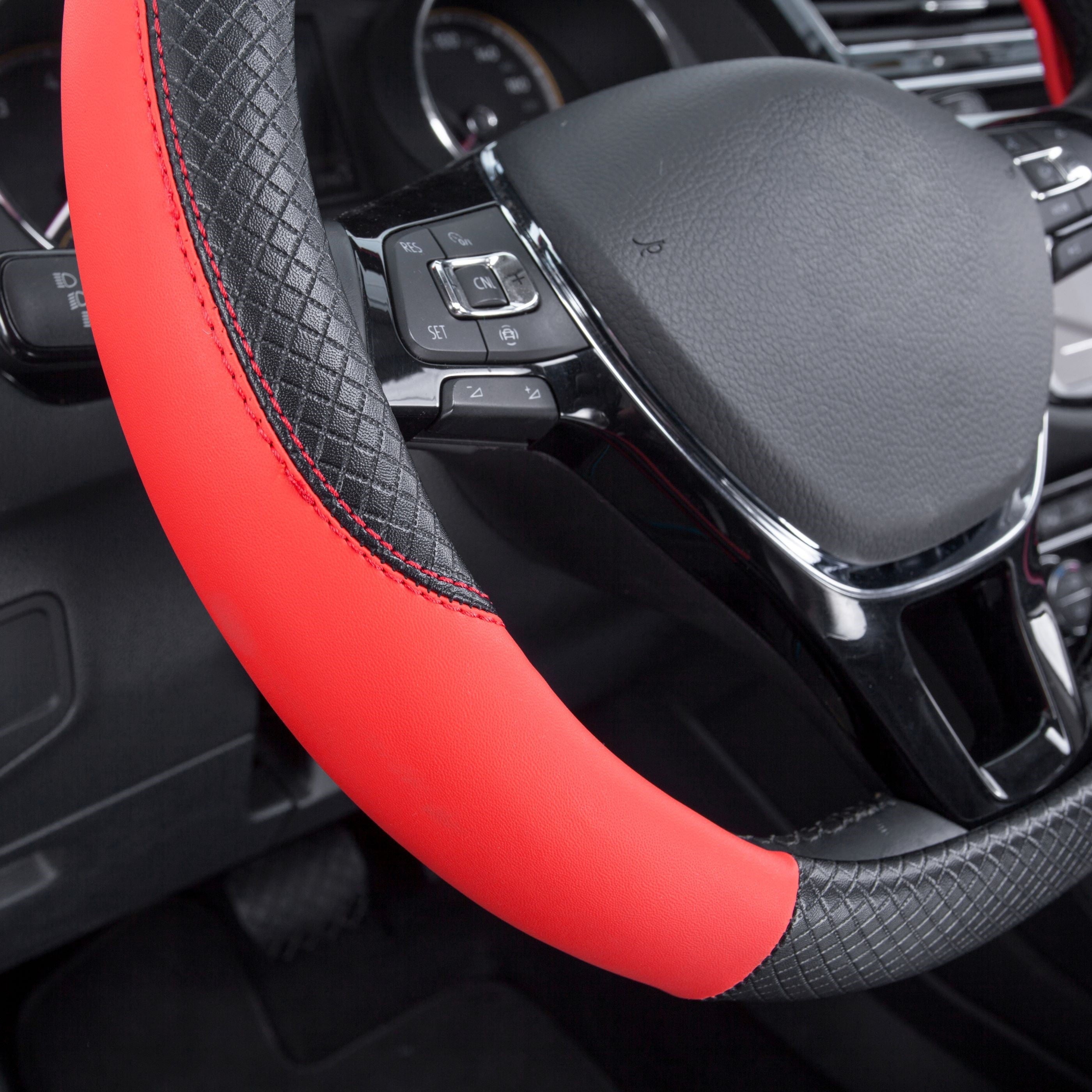 Auto Drive 1PC Steering Wheel Cover Sports Black/Red - Universal Fit