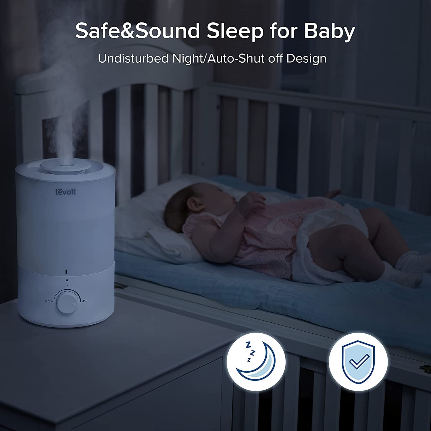 Levoit Cool Mist Humidifier for Room, 3L Top-Fill Humidifier for Bedrooms, and Baby Nurseries, with Aromatherapy, Dual 150, White