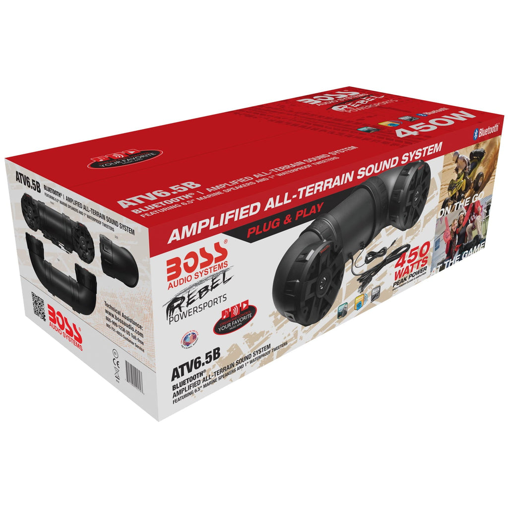 Restored BOSS Audio Systems ATV6.5B ATV UTV Weatherproof Sound System 6.5 Inch Speakers, 1 Inch Tweeters, Builtin Amplifier, Bluetooth, Easy Installation for 12V (Refurbished)