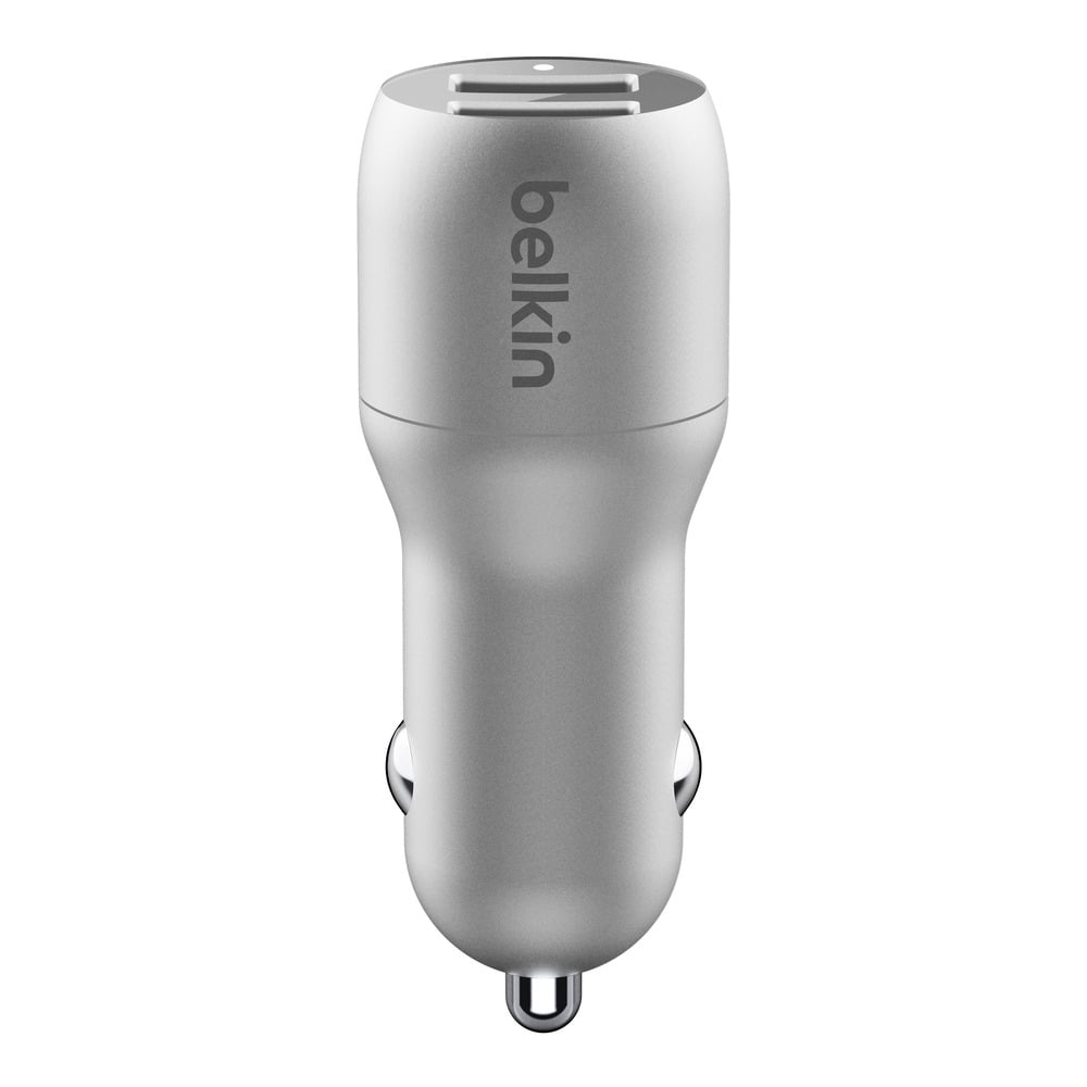 Belkin 24 Watt Dual USB Car Charger - 2 12W USB A Ports with Braided LGT Cable for Fast Charging Apple iPhone 14, 14 Pro, 14 Pro Max, iPhone 13, Samsung Galaxy, AirPods & More - USB-C Charger, Silver