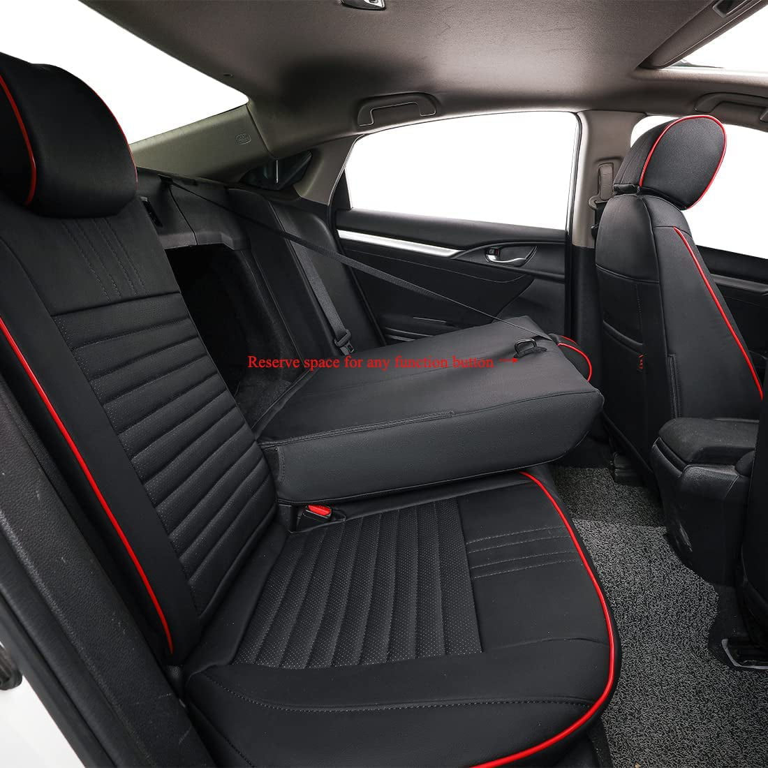 EKR Custom Car Seat Covers Auto Seat Covers for Select Honda Civic Hatchback EX,Sport Touring,EX-L 2016 2017 2018 2019 2020 2021 - Leatherette (Black with Red Trim)