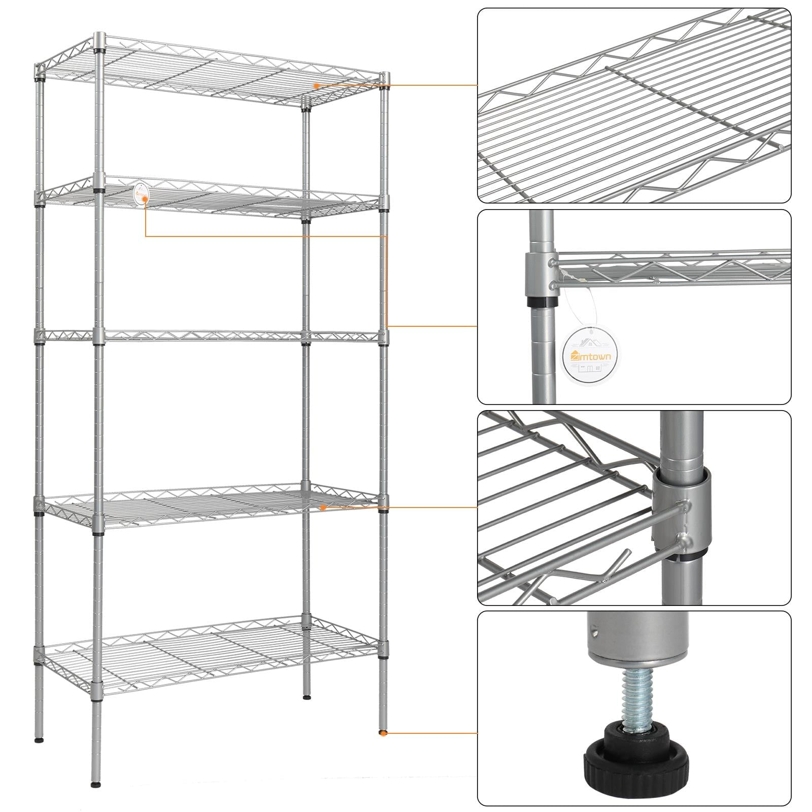 Ktaxon 5-Tier Wire Shelving Unit, Steel Storage Rack for Office Kitchen 30" W x 14" D x 60" H, Silver
