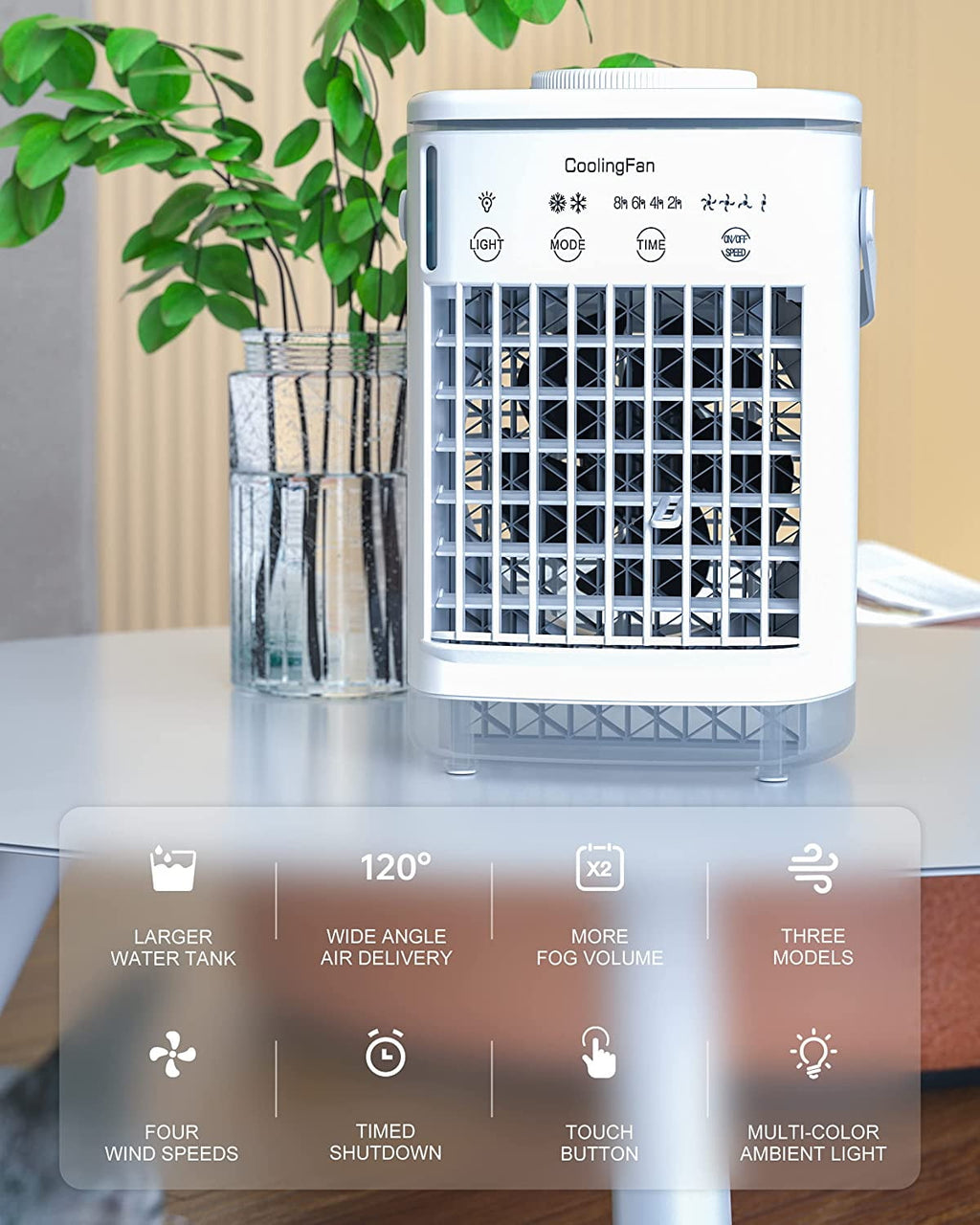 Mini Portable Air Conditioner, 6-in-1Personal Air Cooler, Evaporative Air Conditioner Fan with 4 Wind Speeds & Cool Air Spray Duration 10 Hrs Humidifier for Room Office - Need to be Plugged in for Use