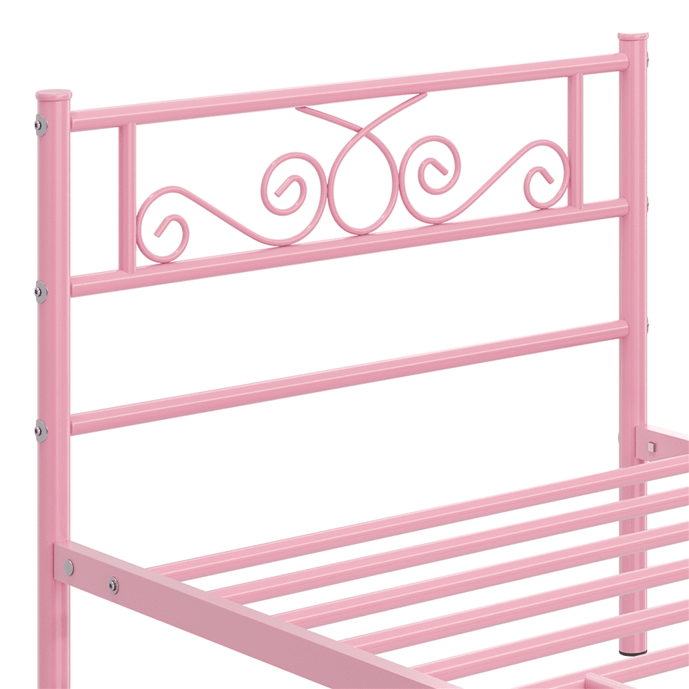 Easyfashion Jocelyn Modern Graceful Scroll Metal Platform Twin Bed,Pink