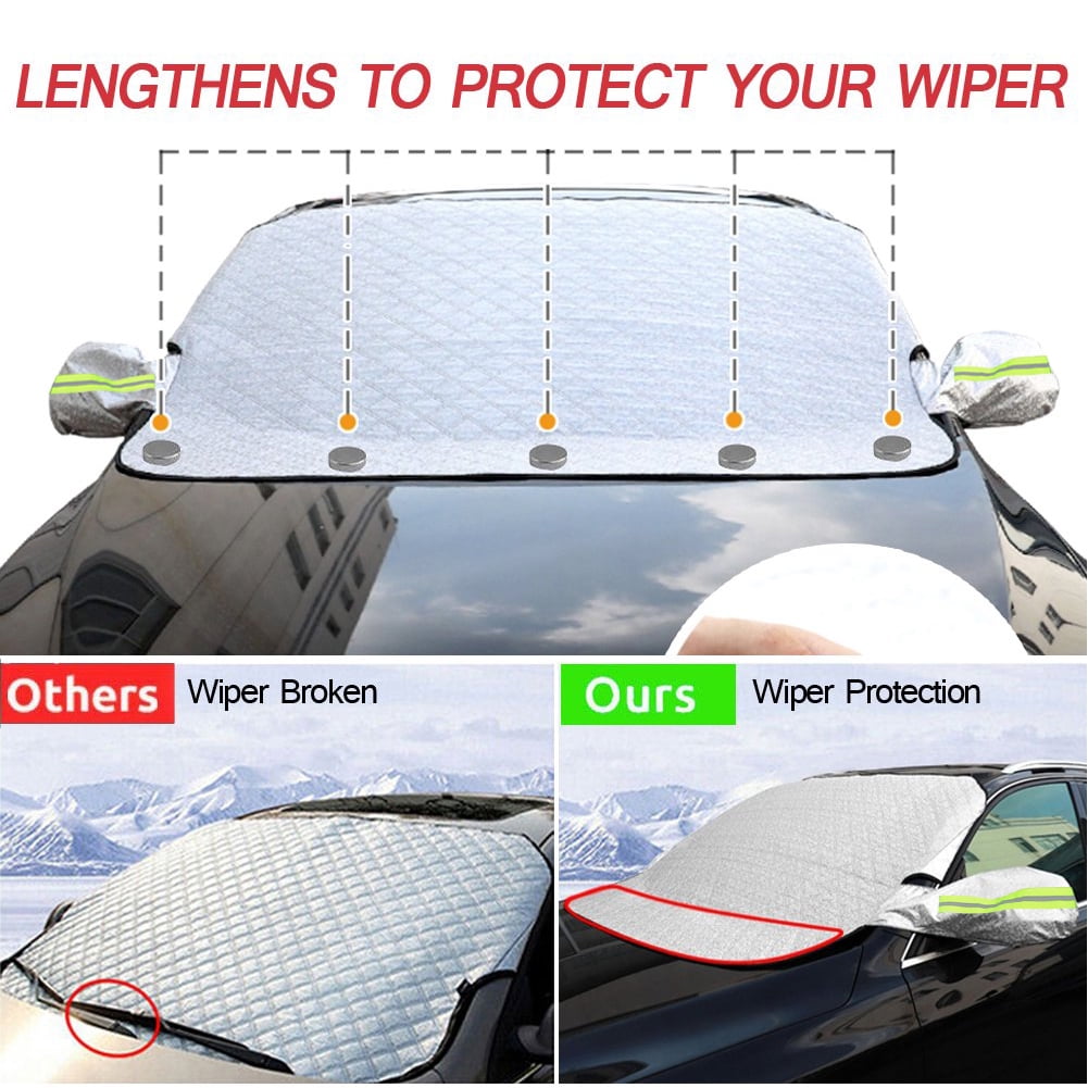 IC ICLOVER Magnetic Car Windshield Snow Cover Thicken Sun Shade Frost Guard Winter Windshield Snow Ice Cover Car Windshield Protector for Car Trucks Vans and SUVs Stop Scraping Cute