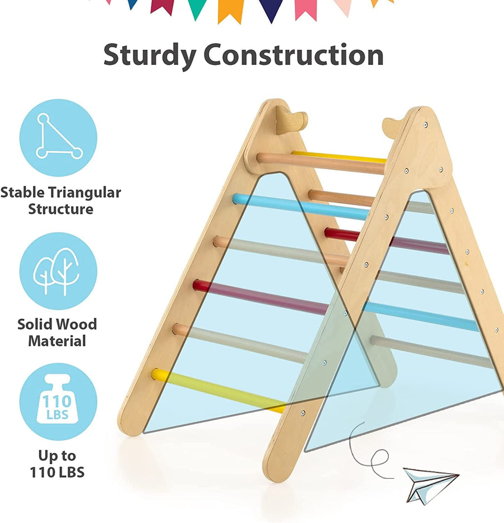 OLAKIDS Climbing Toys for Toddlers, 2 in 1 Montessori Kids Wood Triangle Climber with Ramp Ladder Slide for Gym Playground, Indoor Outdoor Climbing Toy Baby Play Structure Activity Set for Boys Girls