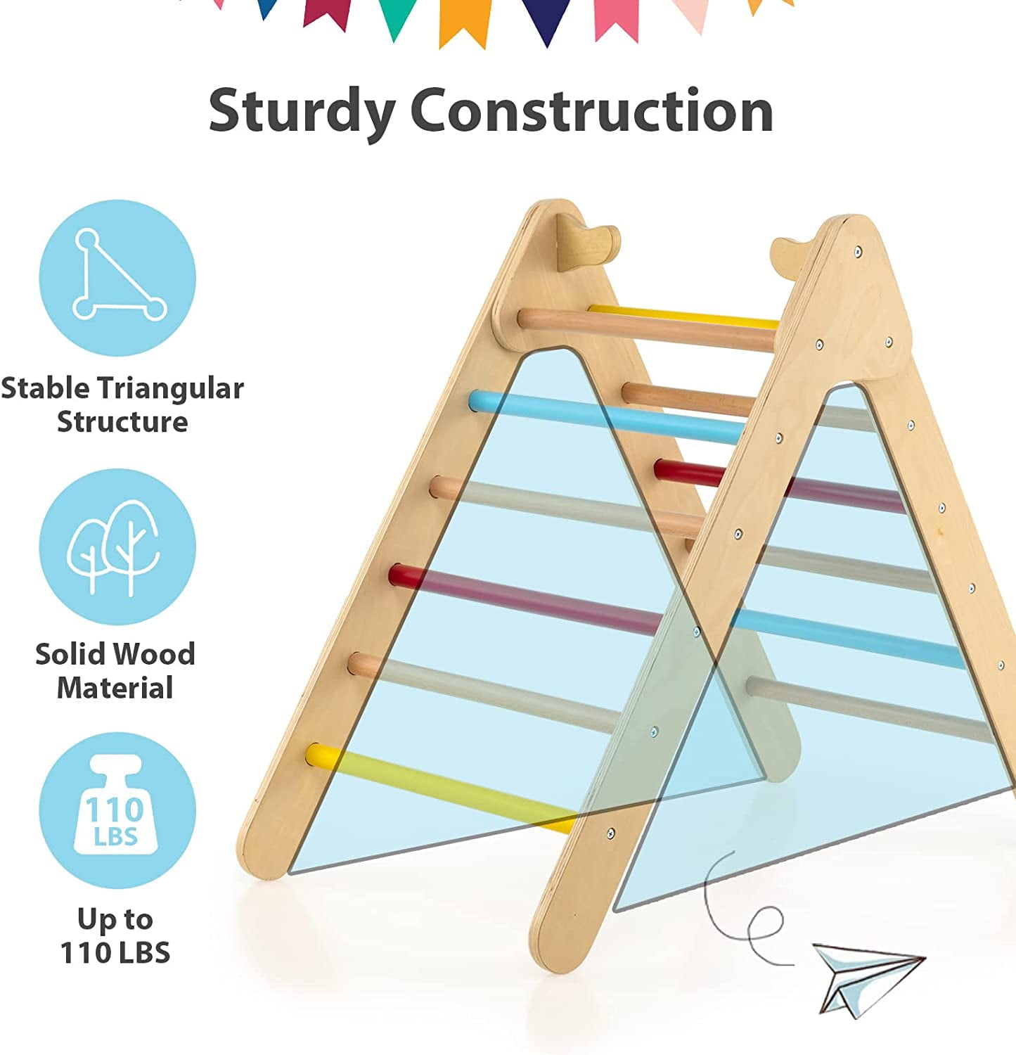 OLAKIDS Climbing Toys for Toddlers, 2 in 1 Montessori Kids Wood Triangle Climber with Ramp Ladder Slide for Gym Playground, Indoor Outdoor Climbing Toy Baby Play Structure Activity Set for Boys Girls