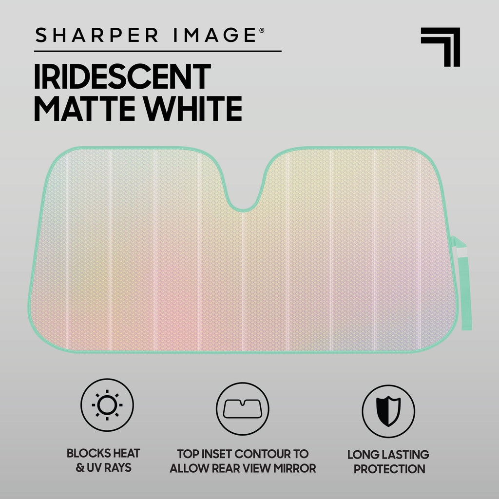 Iridescent Matte White Front Windshield Sunshade-Accordion Folding Shade-Blocks UV Rays- 58 x 27"in